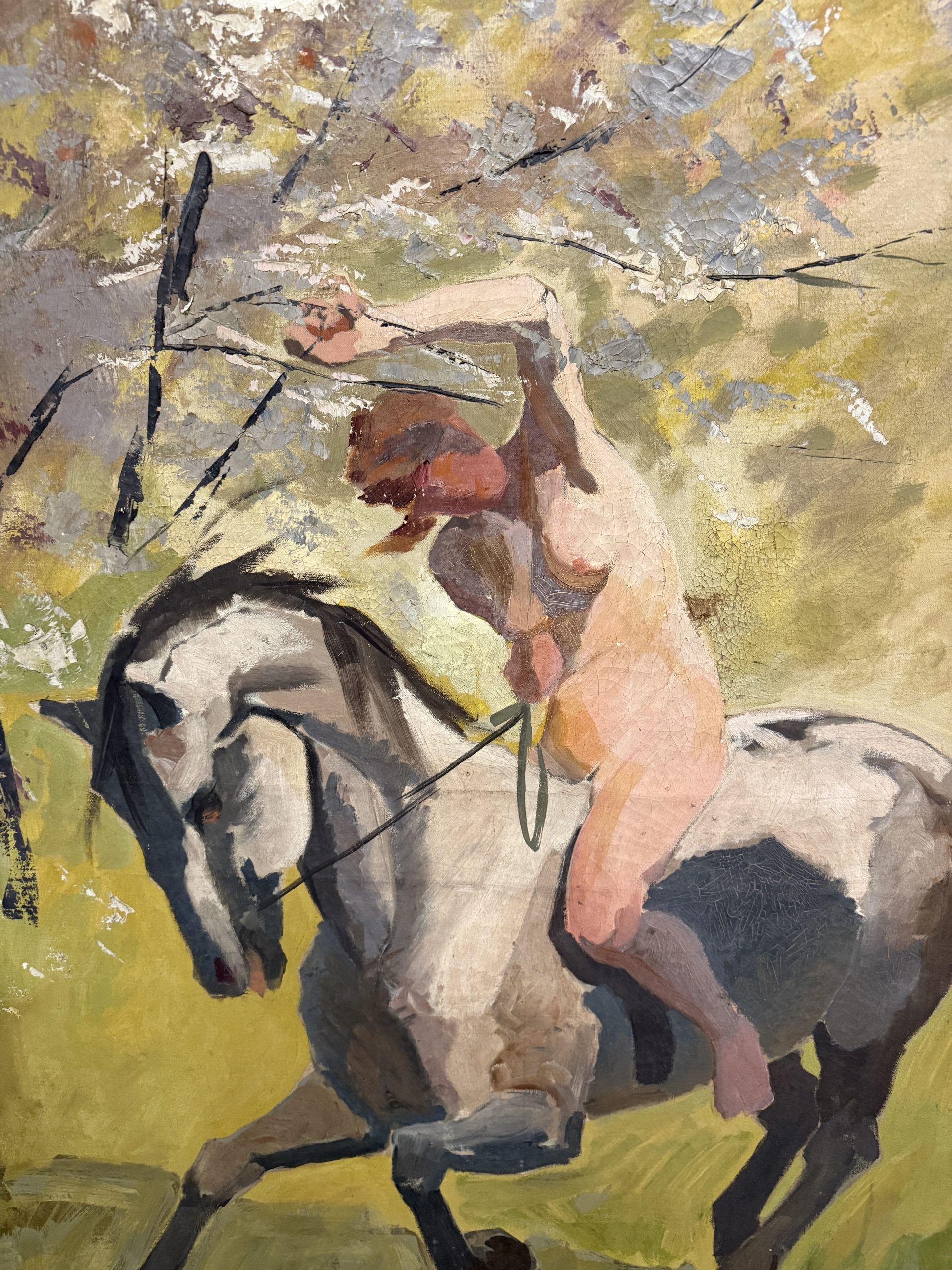 Antico dipinto olio su tela "Donna nuda a cavallo" Roma 1921, 140x89cm - immagine 5