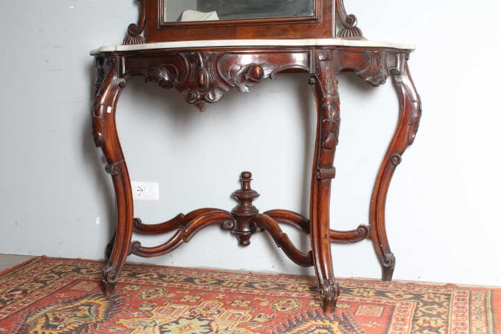 Antica console con specchiera XIX secolo Umbria . piano marmo Carrara . Mis 130 x 58 h 97 . Altezza totale cm 247 - immagine 9