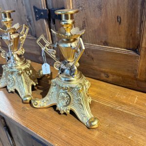 Alternative view of Antica coppia di candelabri oro Zechino L. Filippo epoca 1850 circa . MIS h 23 . Base cm 18 x cm 18