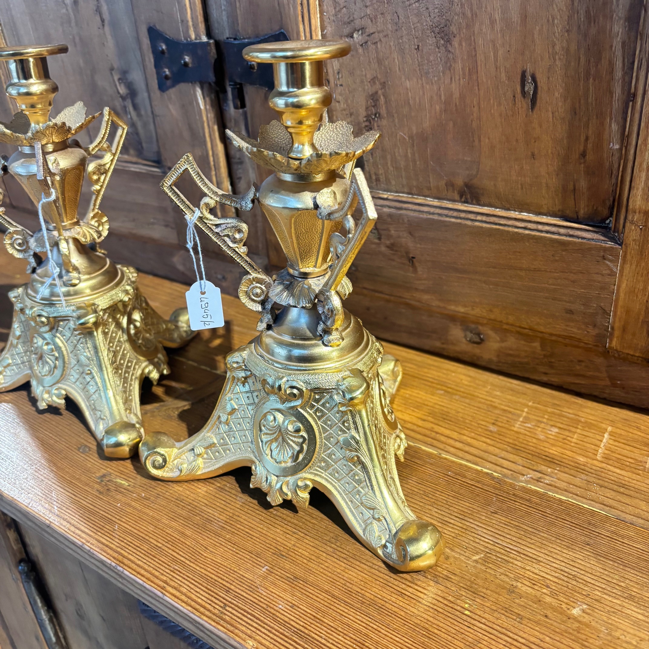 Antica coppia di candelabri oro Zechino L. Filippo epoca 1850 circa . MIS h 23 . Base cm 18 x cm 18 - immagine 2