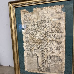 Alternative view of Antica incisione su tela, Albero genealogico del Re del Portogallo XVI sec, 92x72cm