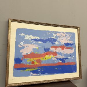 OMICCIOLI GIOVANNI (1901-75) serigrafia prova d'autore 1974 firmata a penna 72x55cm, paesaggio marino di Santa Severa