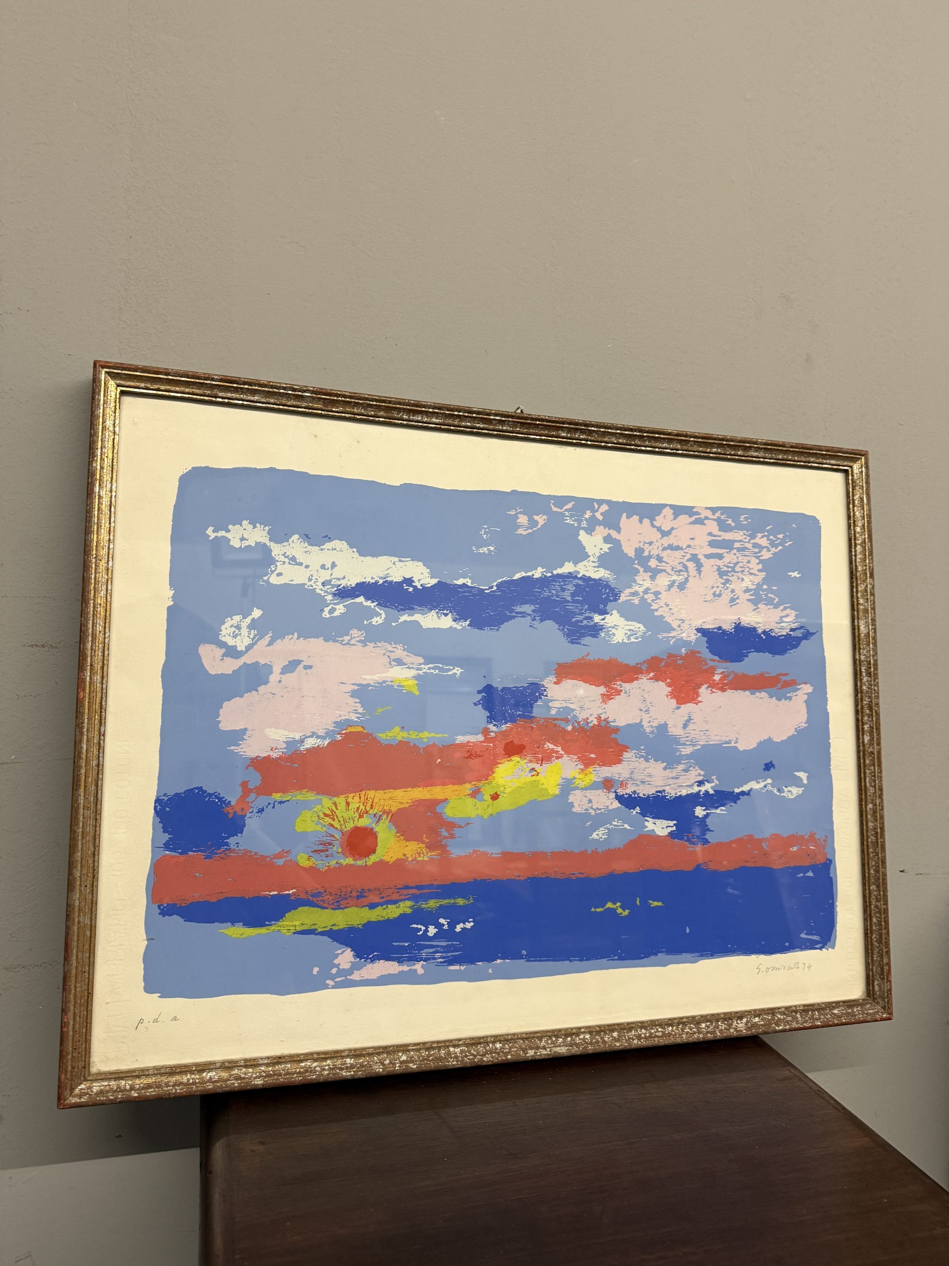 OMICCIOLI GIOVANNI (1901-75) serigrafia prova d'autore 1974 firmata a penna 72x55cm, paesaggio marino di Santa Severa