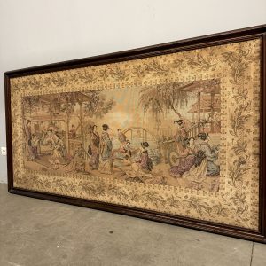Antico arazzo scene popolari giapponesi, XIX sec, 208x110cm
