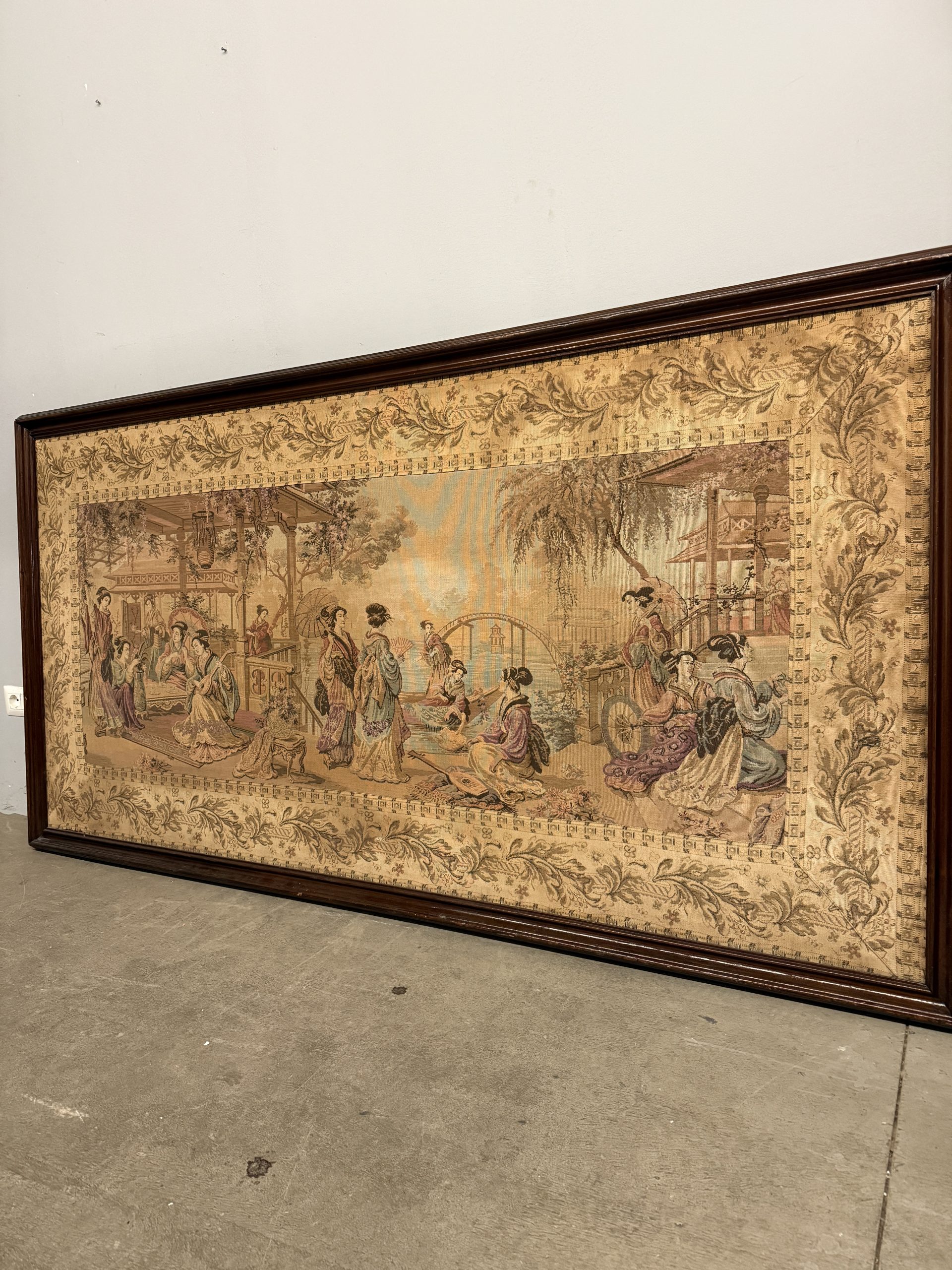 Antico arazzo scene popolari giapponesi, XIX sec, 208x110cm