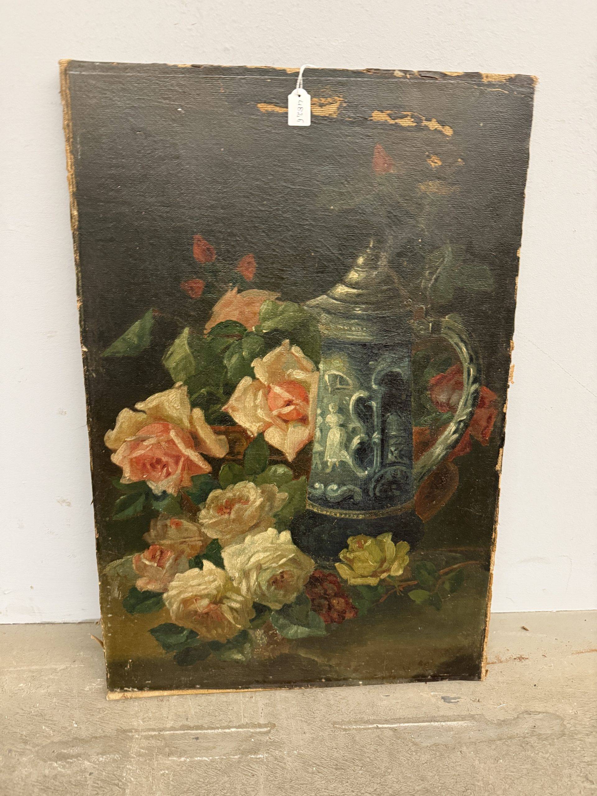 Antico dipinto olio su tela di gusto Liberty natura morta Francia 1930, 60x40cm