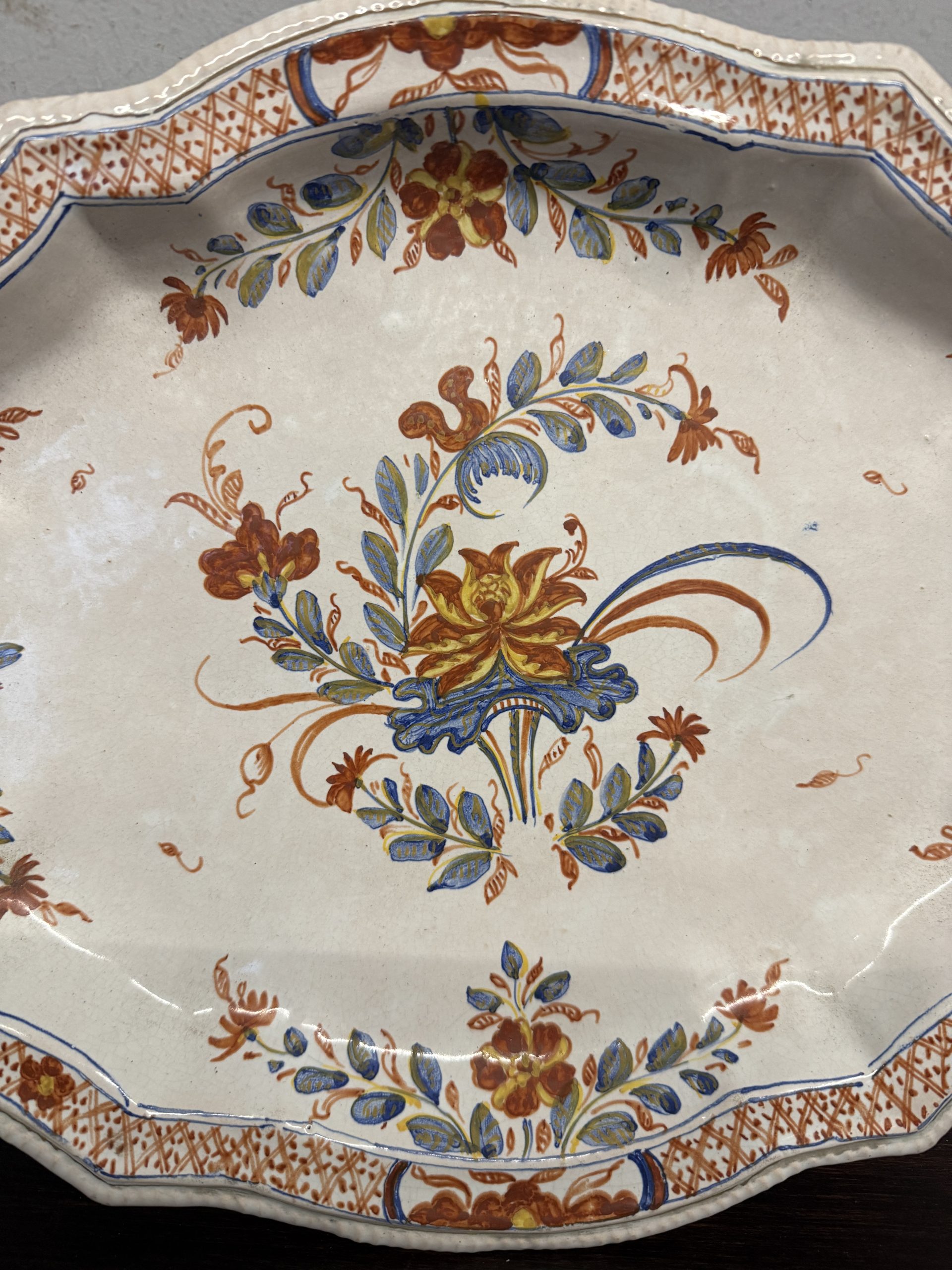 Antico piatto vassoio manifattura Ferniani, Faenza, XVIII sec, 38x29 - immagine 4