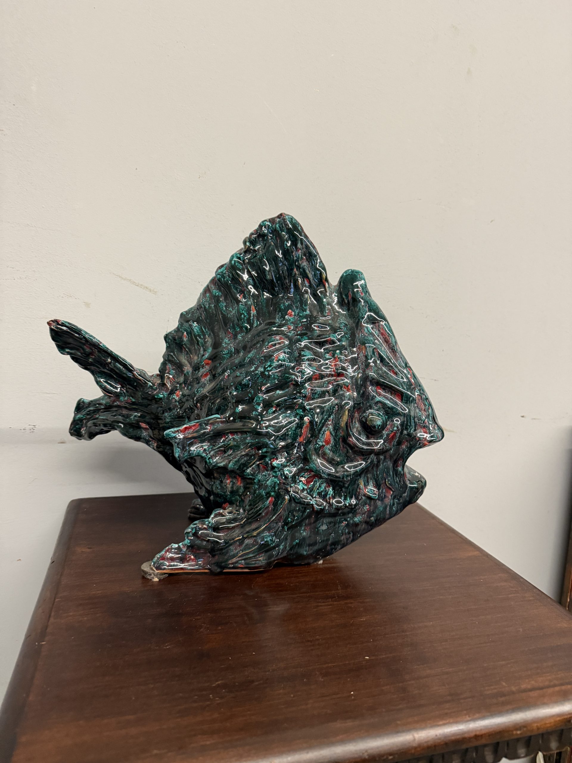Scultura moderna pesce in maiolica. Faenza, '50, 38x45cm - immagine 2