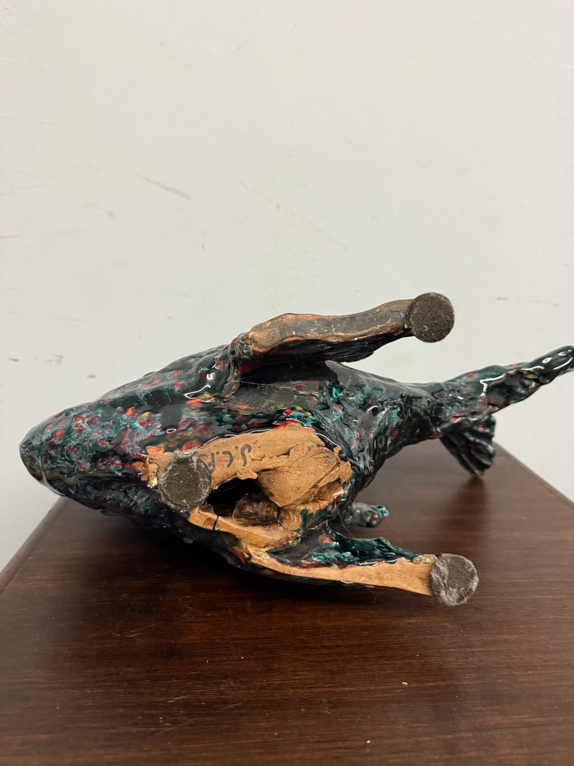 Scultura moderna pesce in maiolica. Faenza, '50, 38x45cm - immagine 8