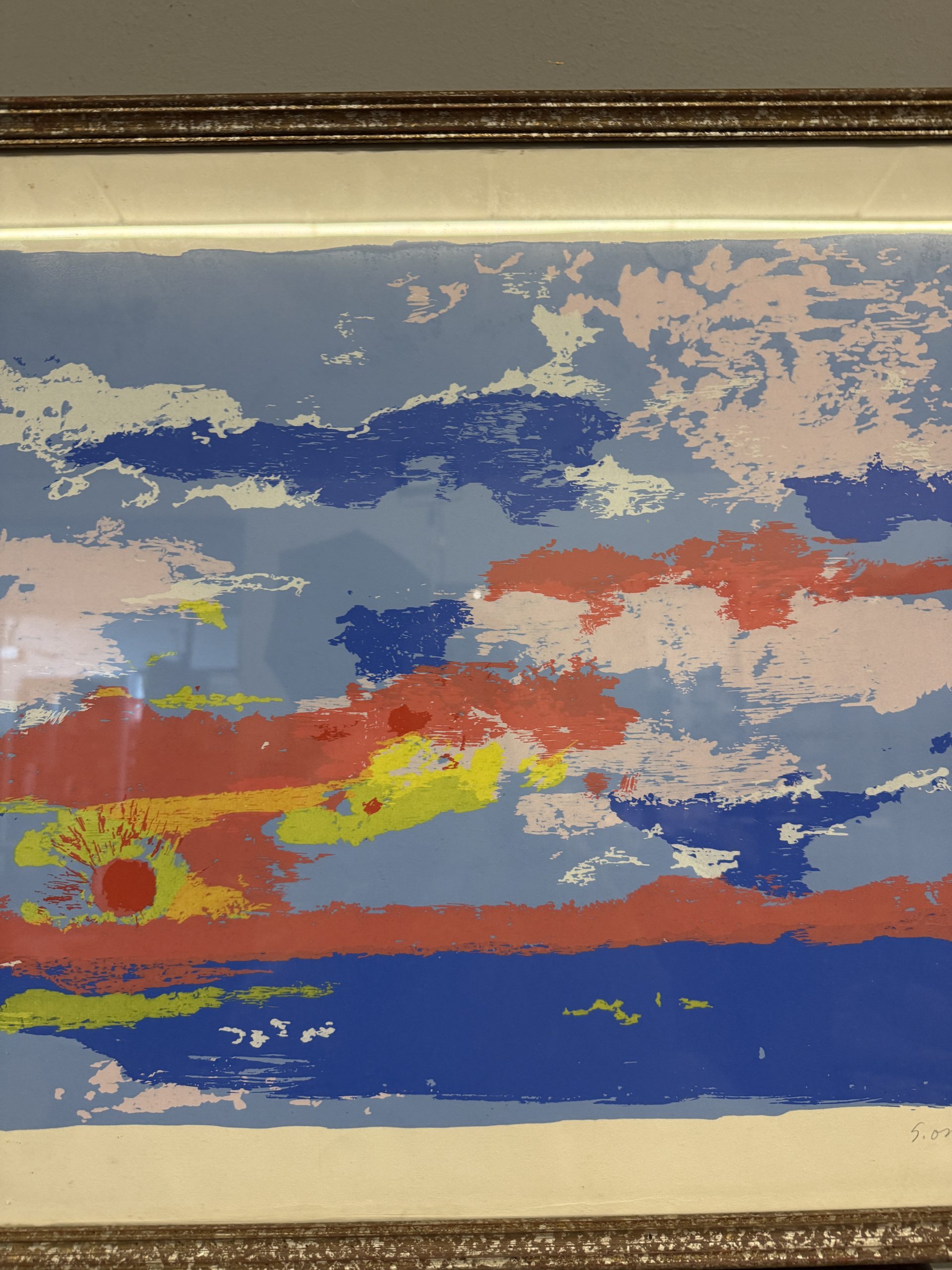 OMICCIOLI GIOVANNI (1901-75) serigrafia prova d'autore 1974 firmata a penna 72x55cm, paesaggio marino di Santa Severa - immagine 3