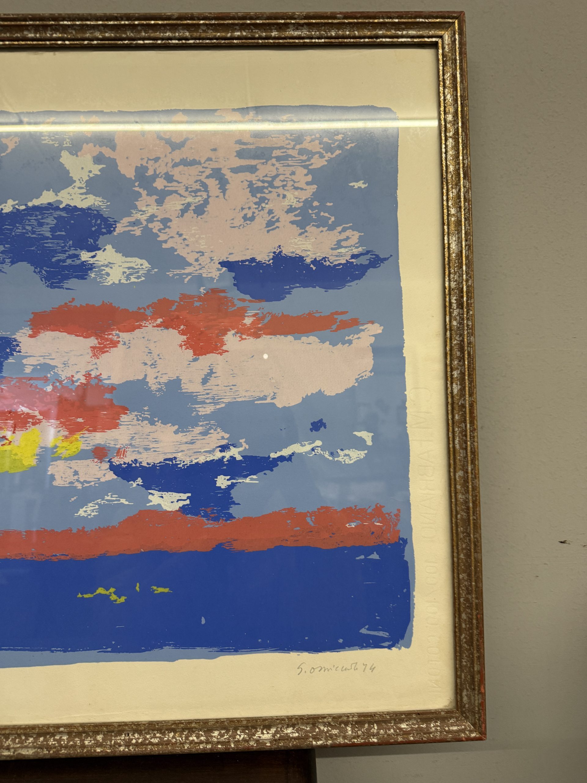 OMICCIOLI GIOVANNI (1901-75) serigrafia prova d'autore 1974 firmata a penna 72x55cm, paesaggio marino di Santa Severa - immagine 5