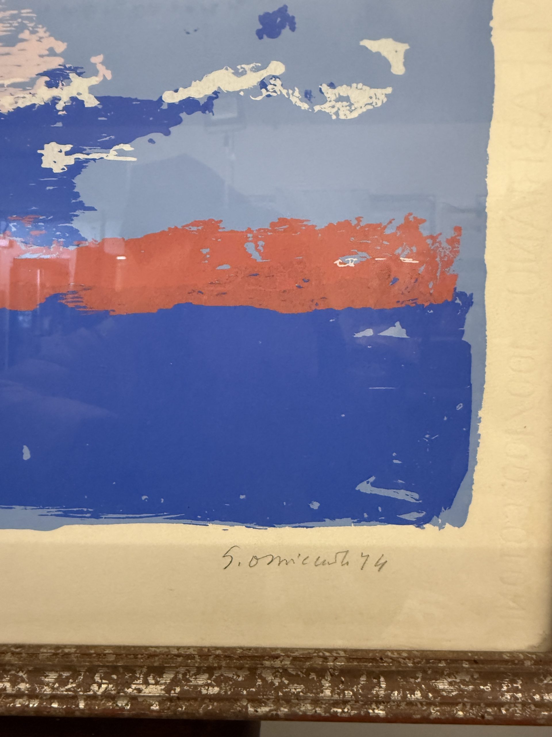 OMICCIOLI GIOVANNI (1901-75) serigrafia prova d'autore 1974 firmata a penna 72x55cm, paesaggio marino di Santa Severa - immagine 7