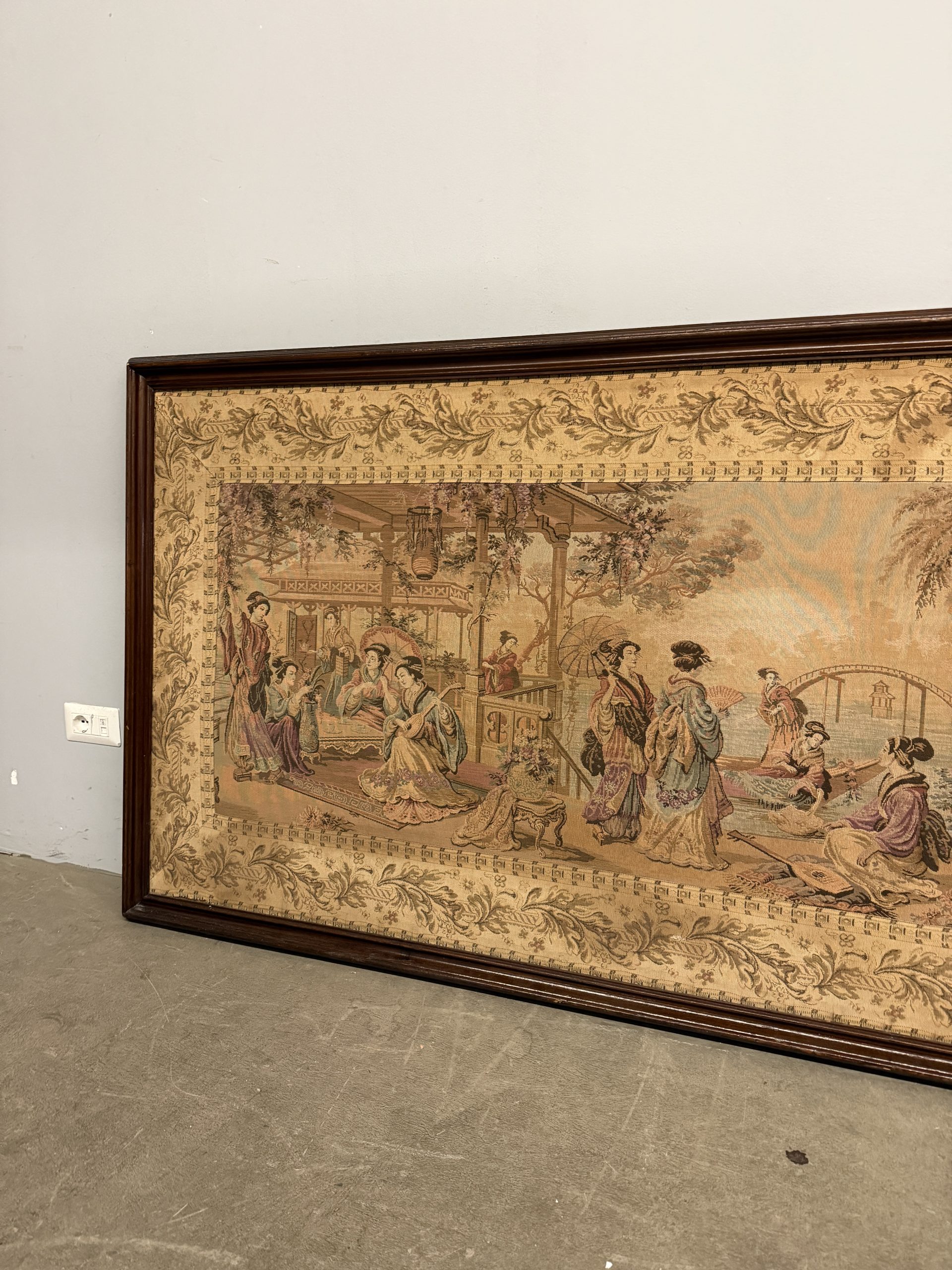 Antico arazzo scene popolari giapponesi, XIX sec, 208x110cm - immagine 3