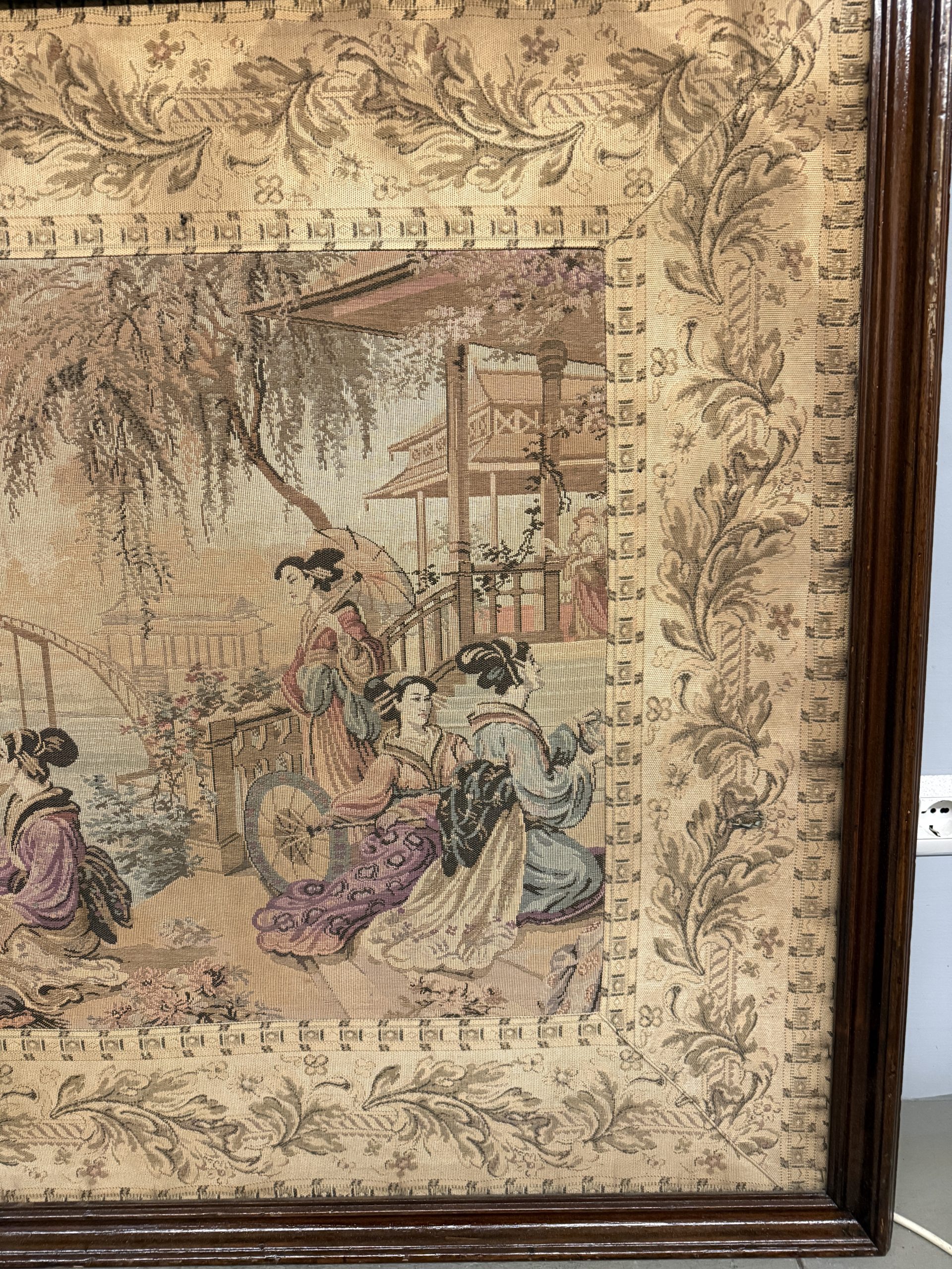 Antico arazzo scene popolari giapponesi, XIX sec, 208x110cm - immagine 4