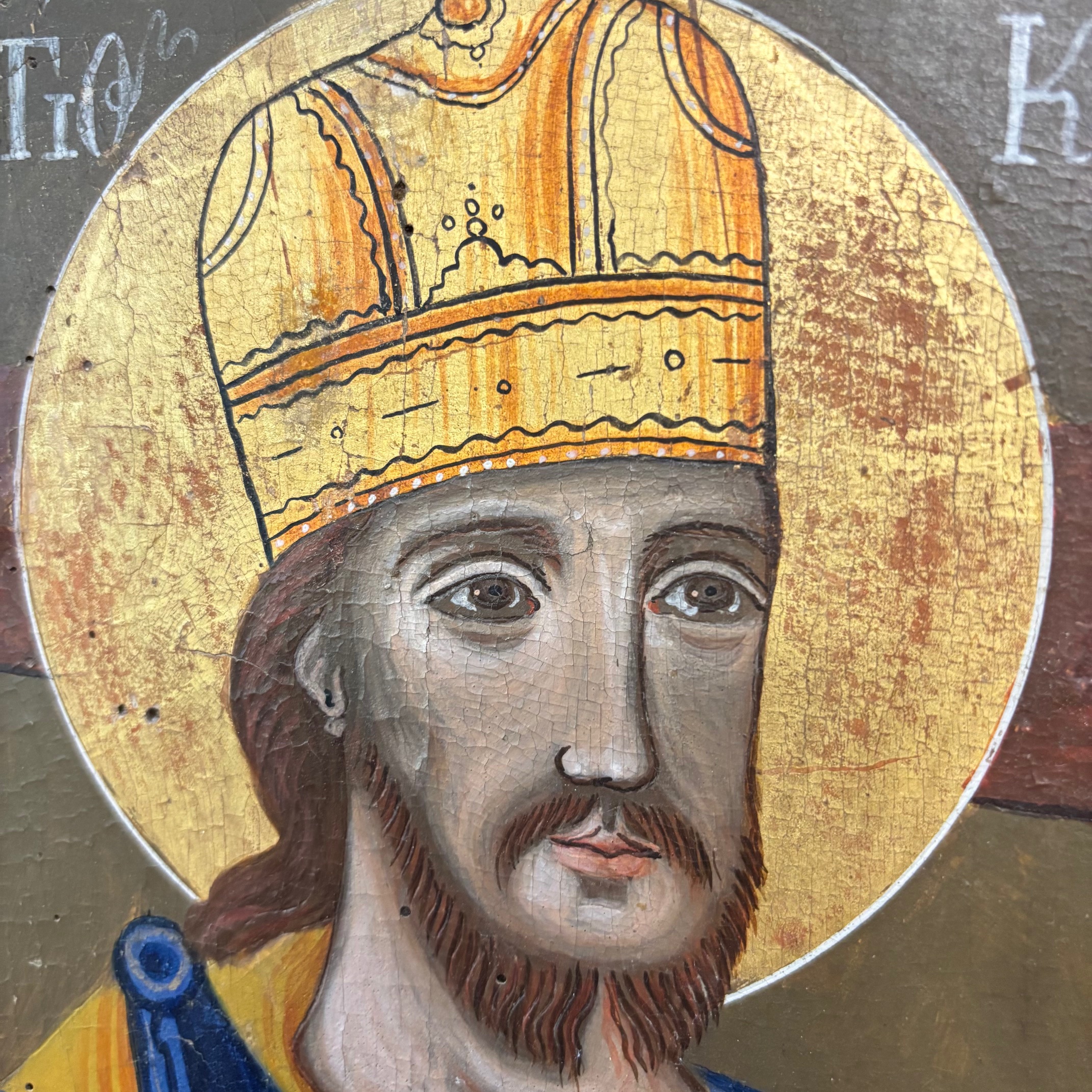 Antica Icona Ortodossa di Grandi dimensioni S. Costantino e S. Elena 78 x 53 epoca fine XIX secolo - immagine 5