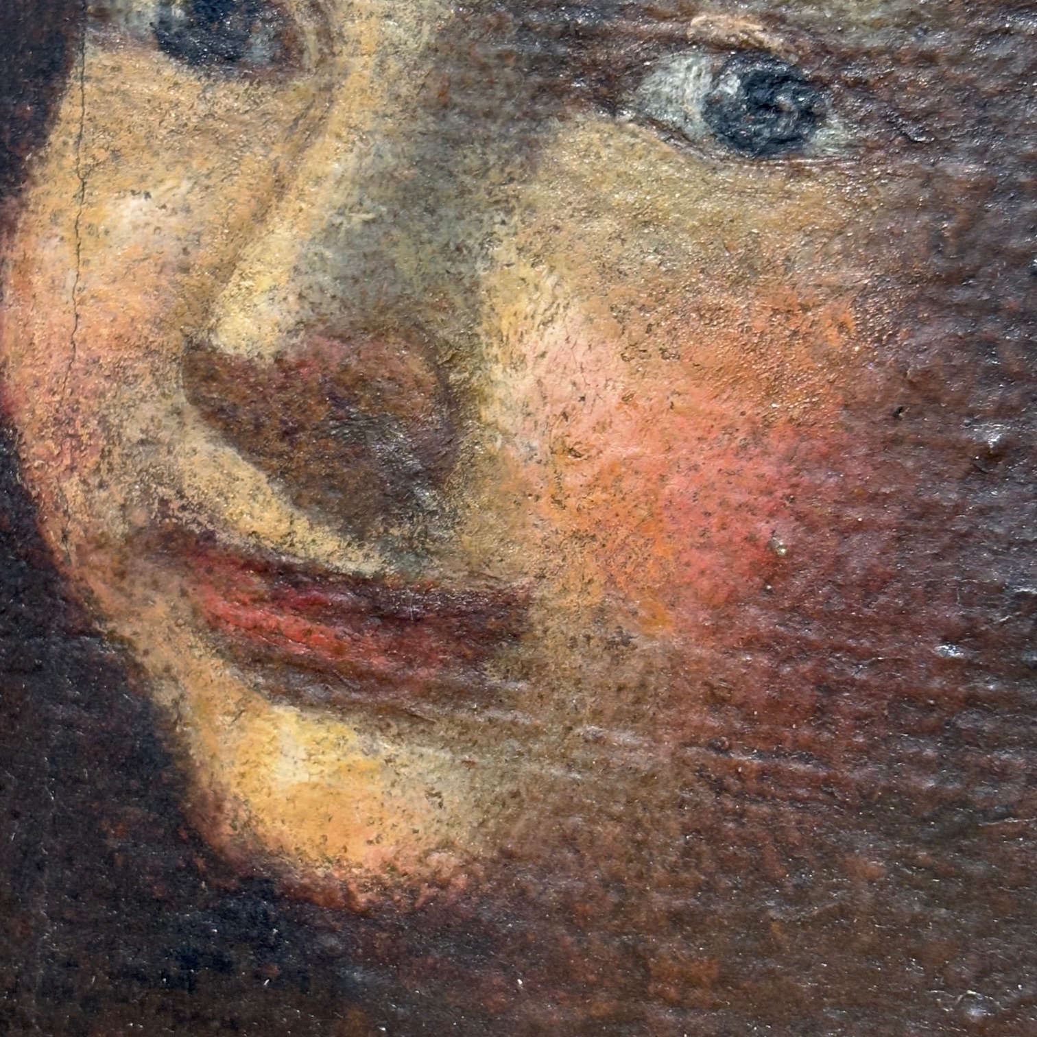 Antico dipinto olio su tela volto Angelo - Putto del XVII sec con cornice dorata . Mis 38 x 31 - immagine 6