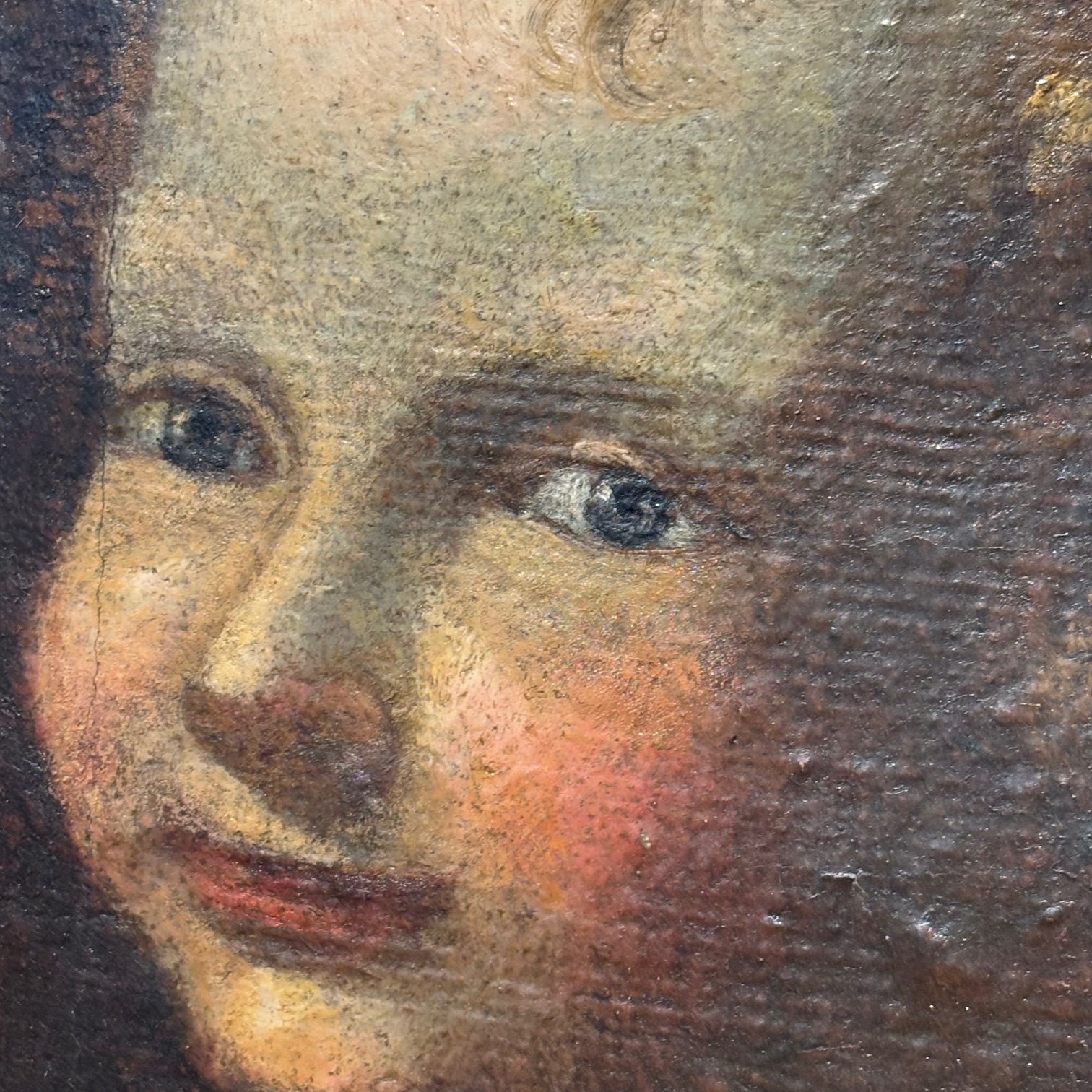 Antico dipinto olio su tela volto Angelo - Putto del XVII sec con cornice dorata . Mis 38 x 31 - immagine 8