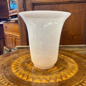 Antico grande vaso vetro Murano anni 30 art decò, rosa Pulegoso a bollicine . H cm 28 diametro cm 28
