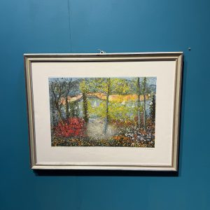 Acquaforte a colori Michele Cascella "Veduta di porto" 65x44cm