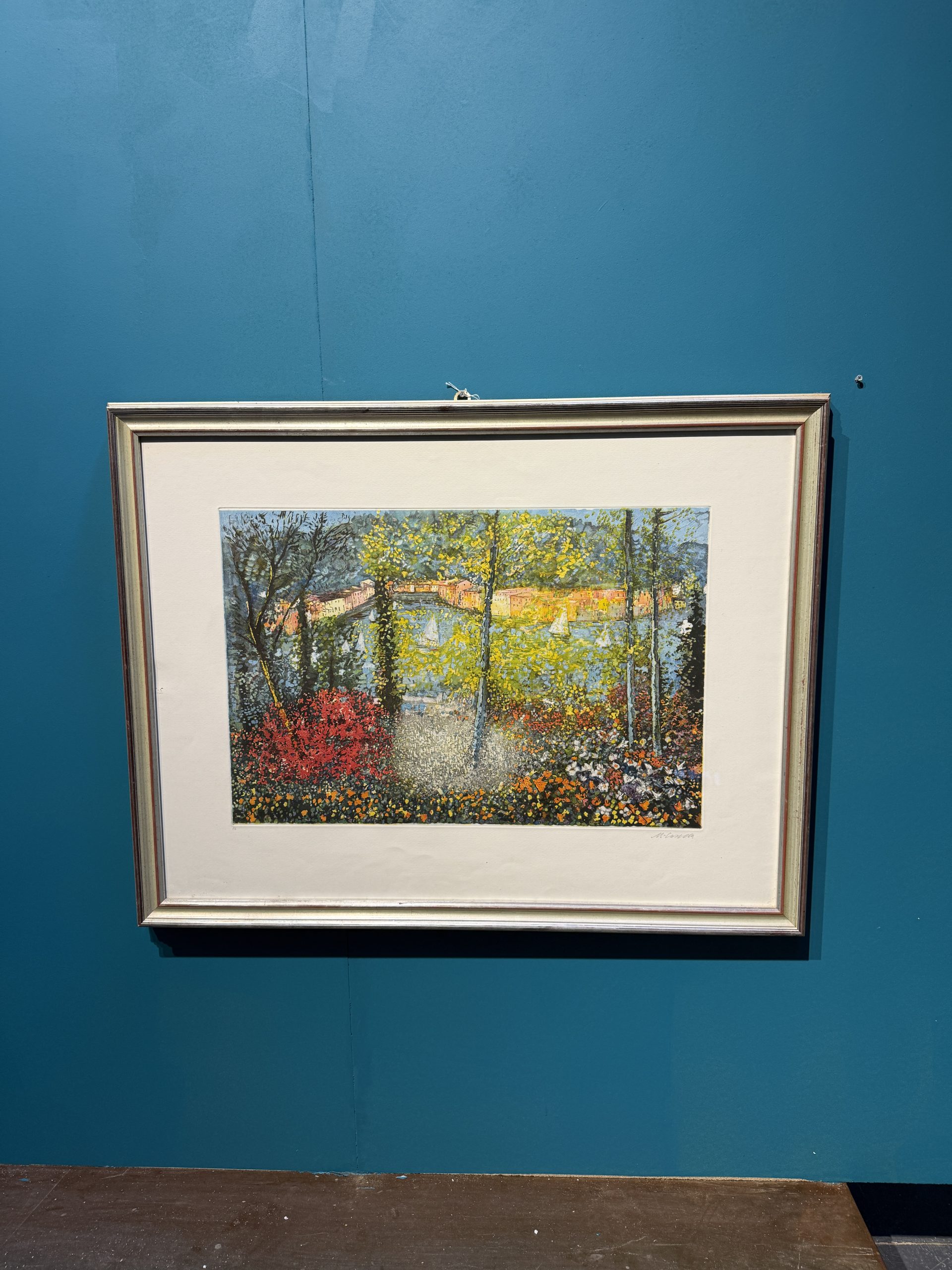 Acquaforte a colori Michele Cascella "Veduta di porto" 65x44cm