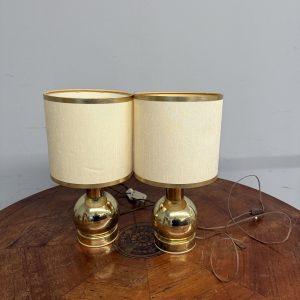 Coppia di lumi abat jour anni '70 modernariato Italia ottone dorato 38x20cm