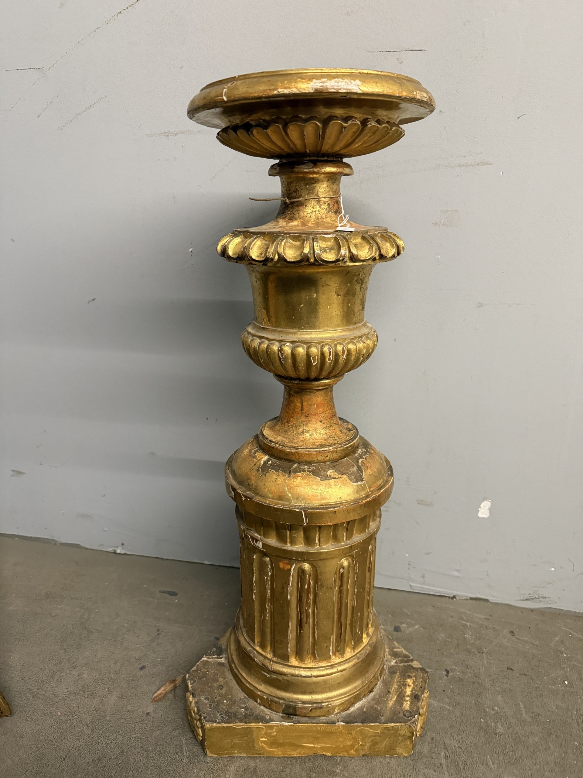 Antica base colonna dorata foglia oro impero '800, 80x37x31cm