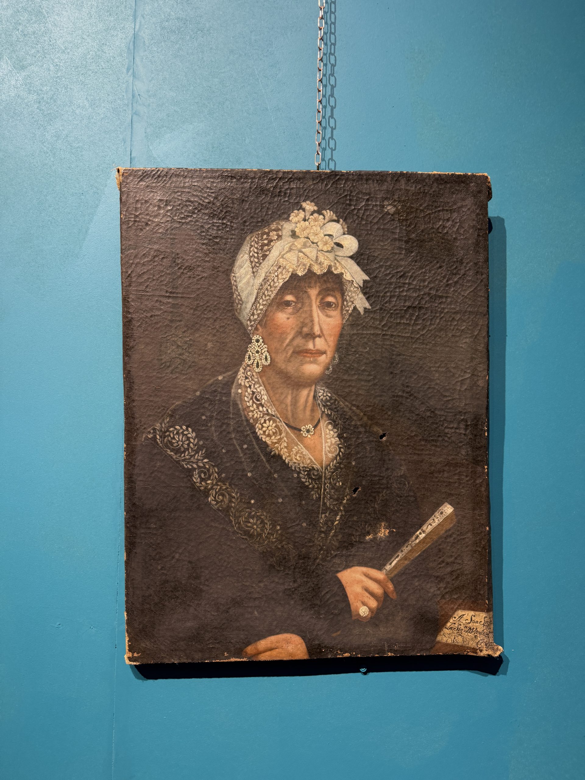 Antico dipinto olio su tela Dama XVIII sec, 71x53cm - immagine 3
