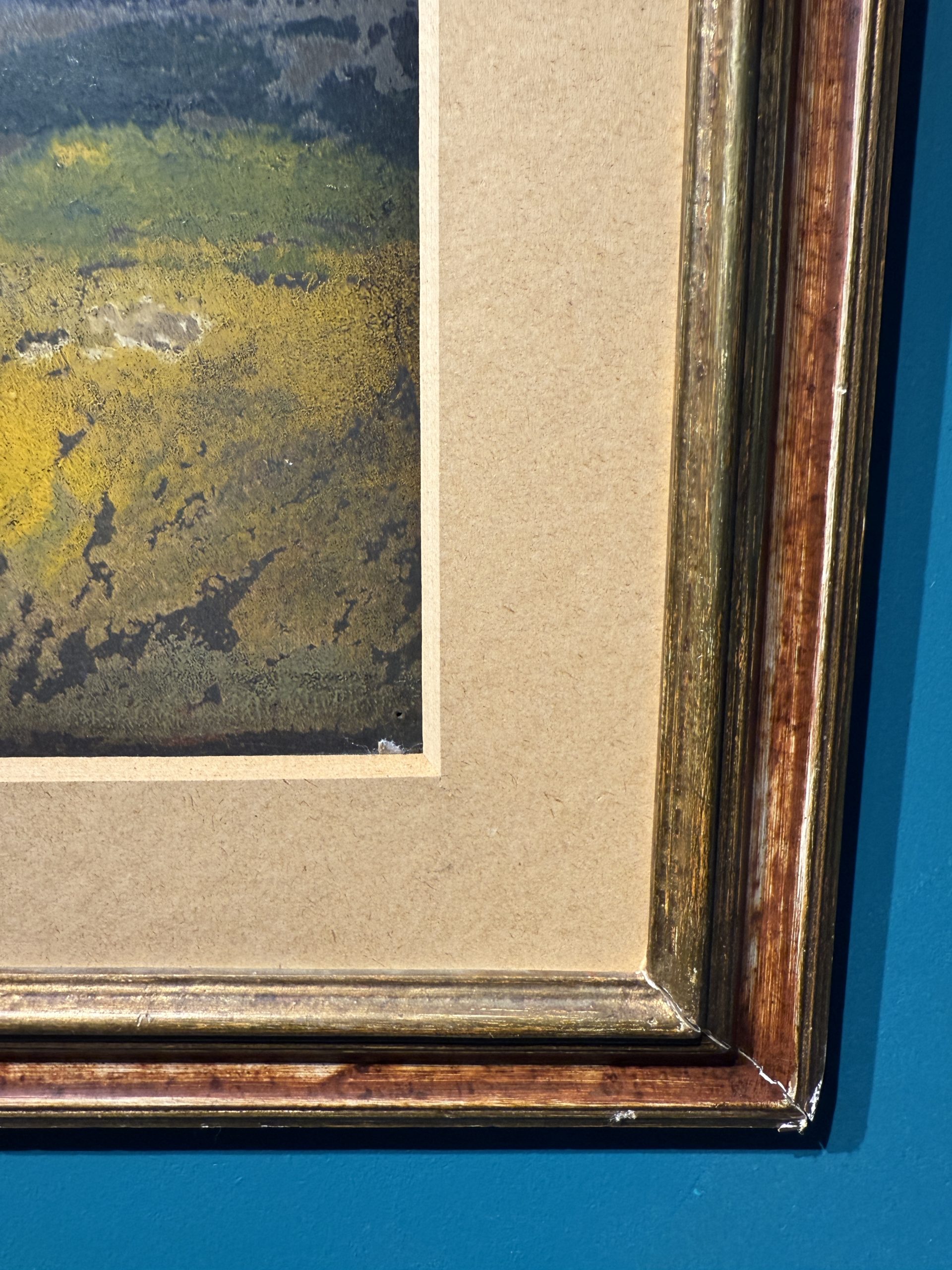 Dipinto ad olio su cartone, Giuseppe Serafini 1960 raffigurante ragazza con borgo, 67x87cm - immagine 5