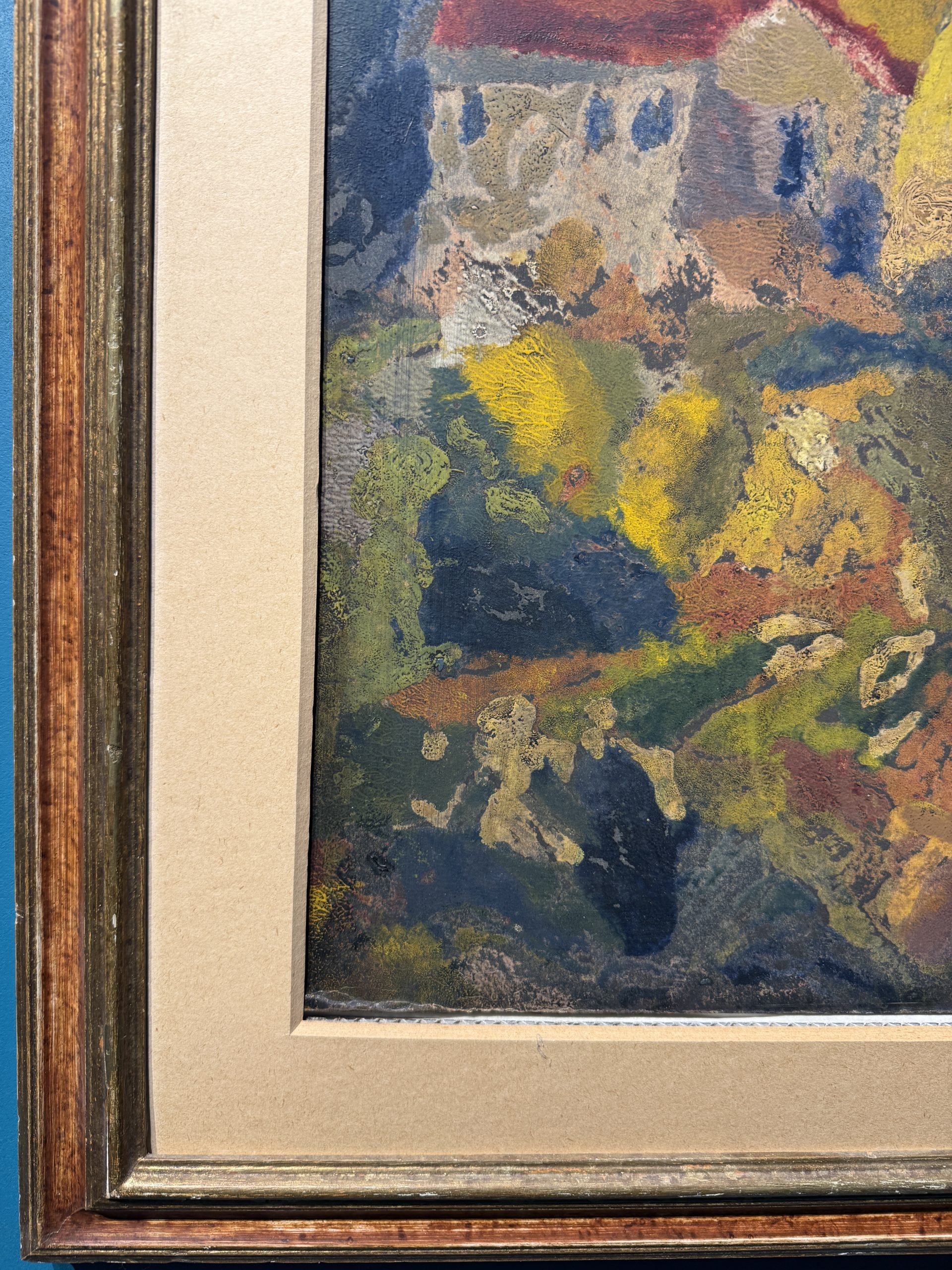 Dipinto ad olio su cartone, Giuseppe Serafini 1960 raffigurante ragazza con borgo, 67x87cm - immagine 11