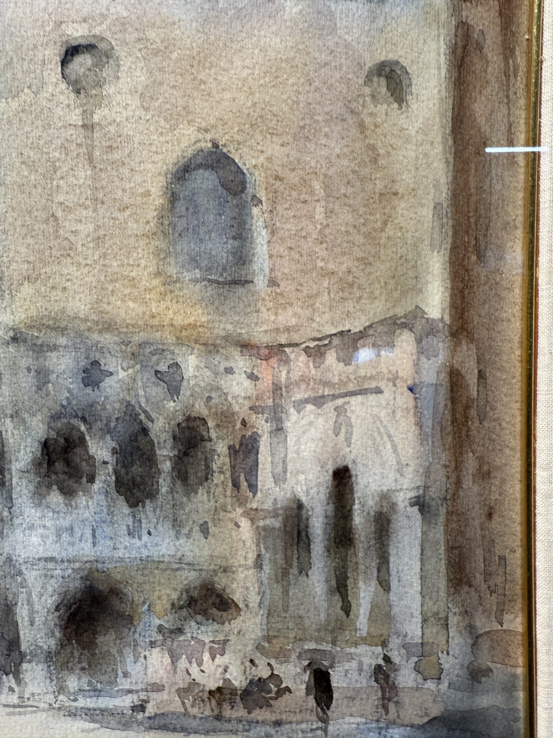 Antico dipinto acquerello Venezia Piazza San Marco, firmato 1947, 47x37cm, vedutismo post-impressionista - immagine 8