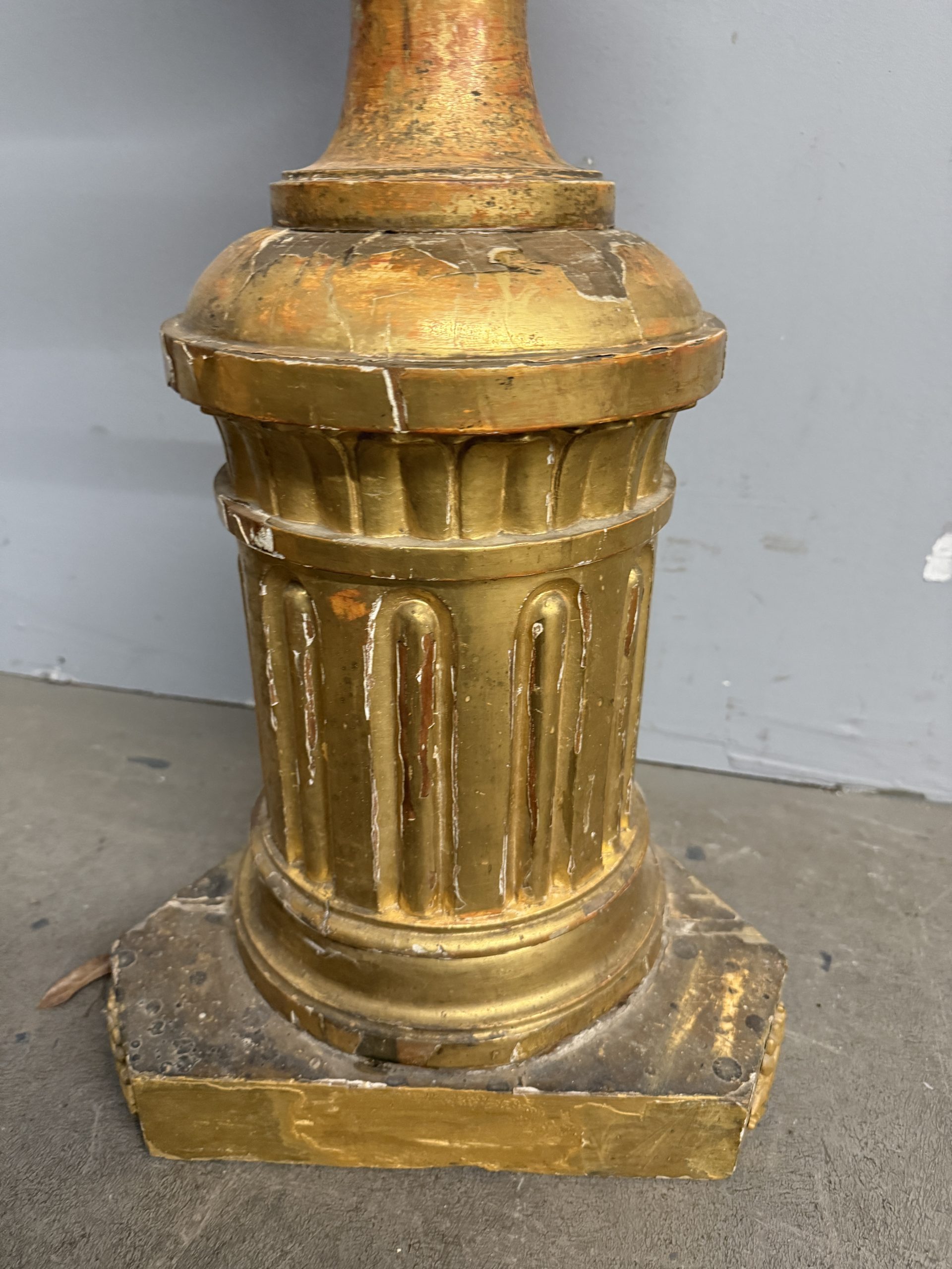 Antica base colonna dorata foglia oro impero '800, 80x37x31cm - immagine 3