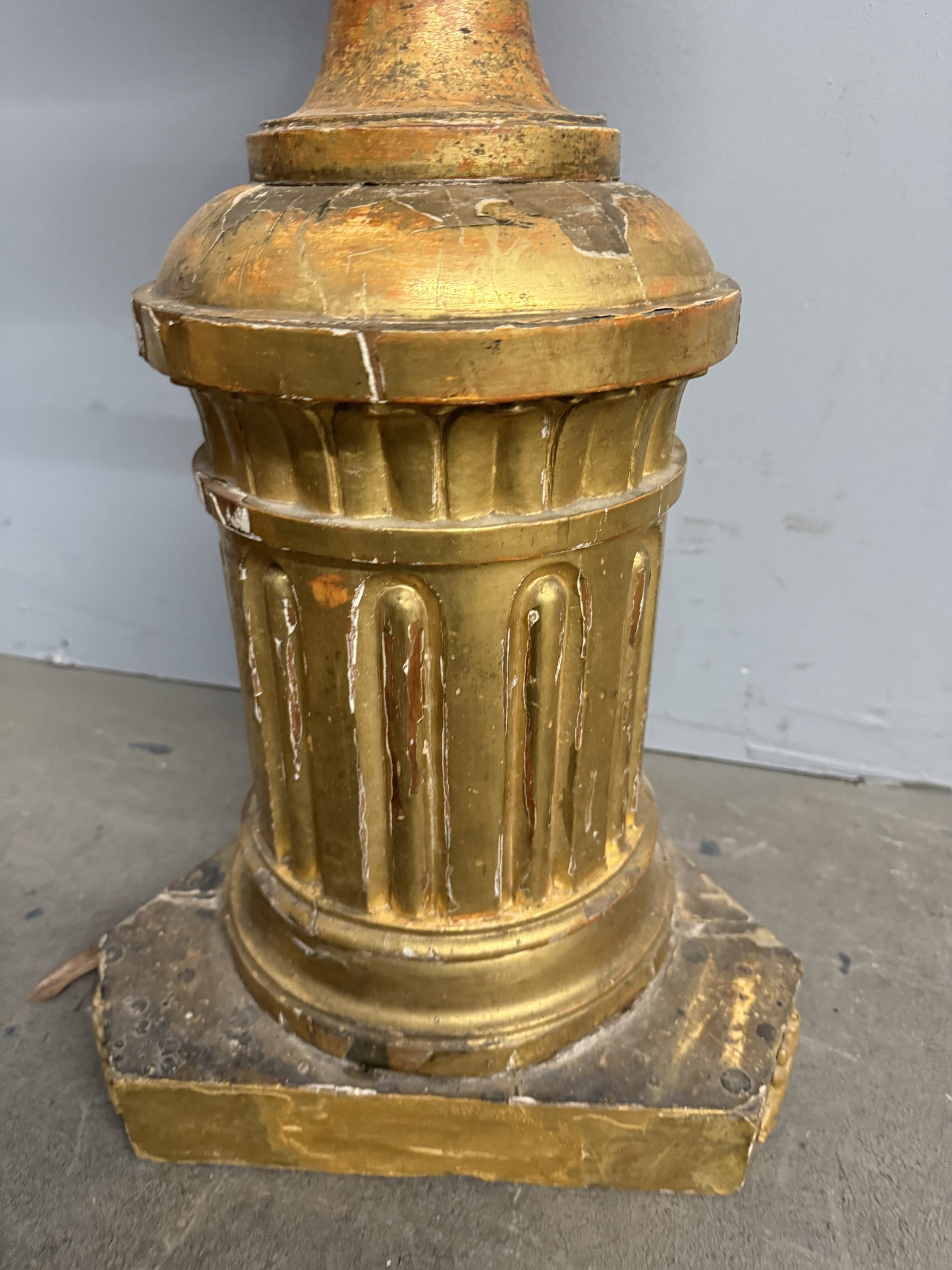 Antica base colonna dorata foglia oro impero '800, 80x37x31cm - immagine 4