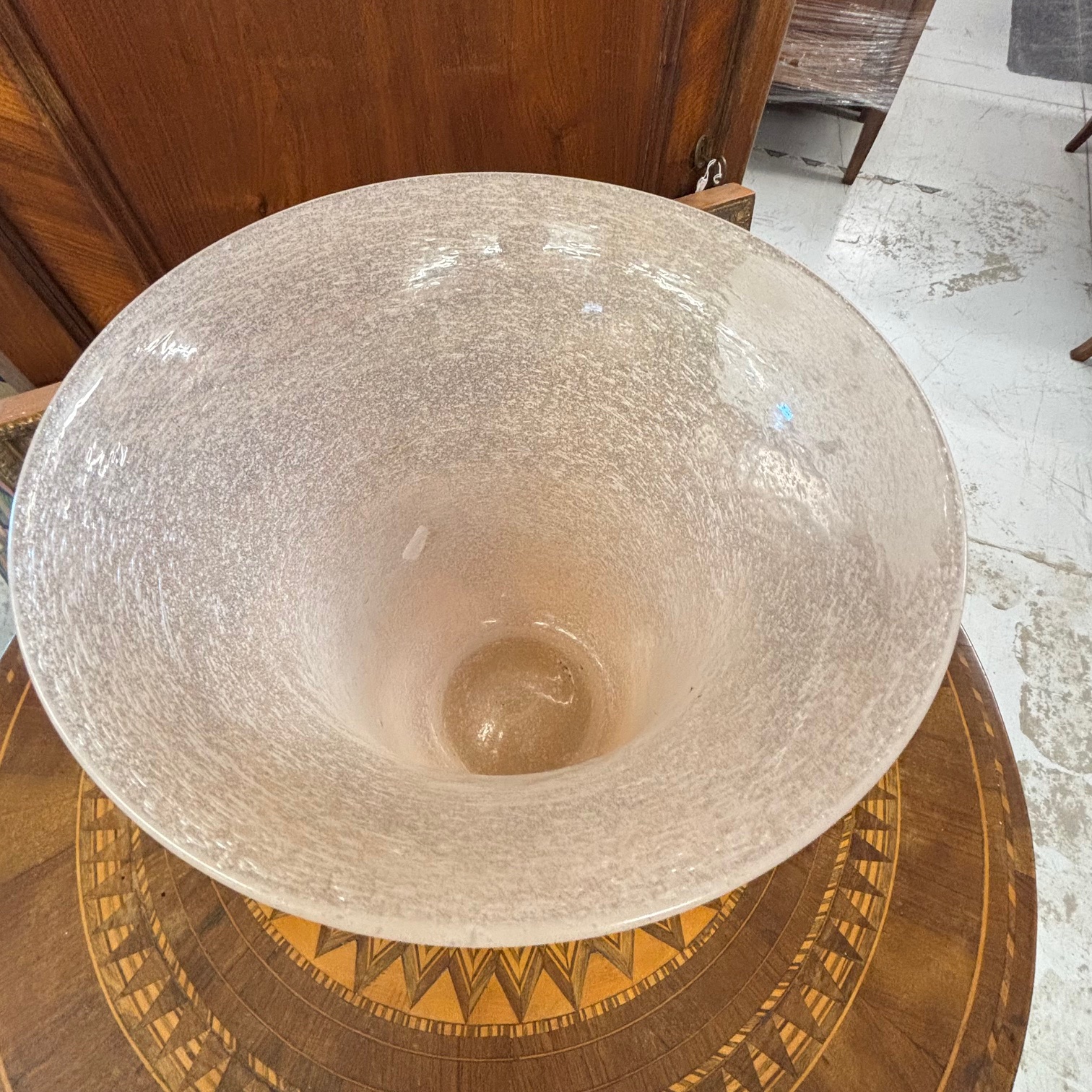 Antico grande vaso vetro Murano anni 30 art decò, rosa Pulegoso a bollicine . H cm 28 diametro cm 28 - immagine 8