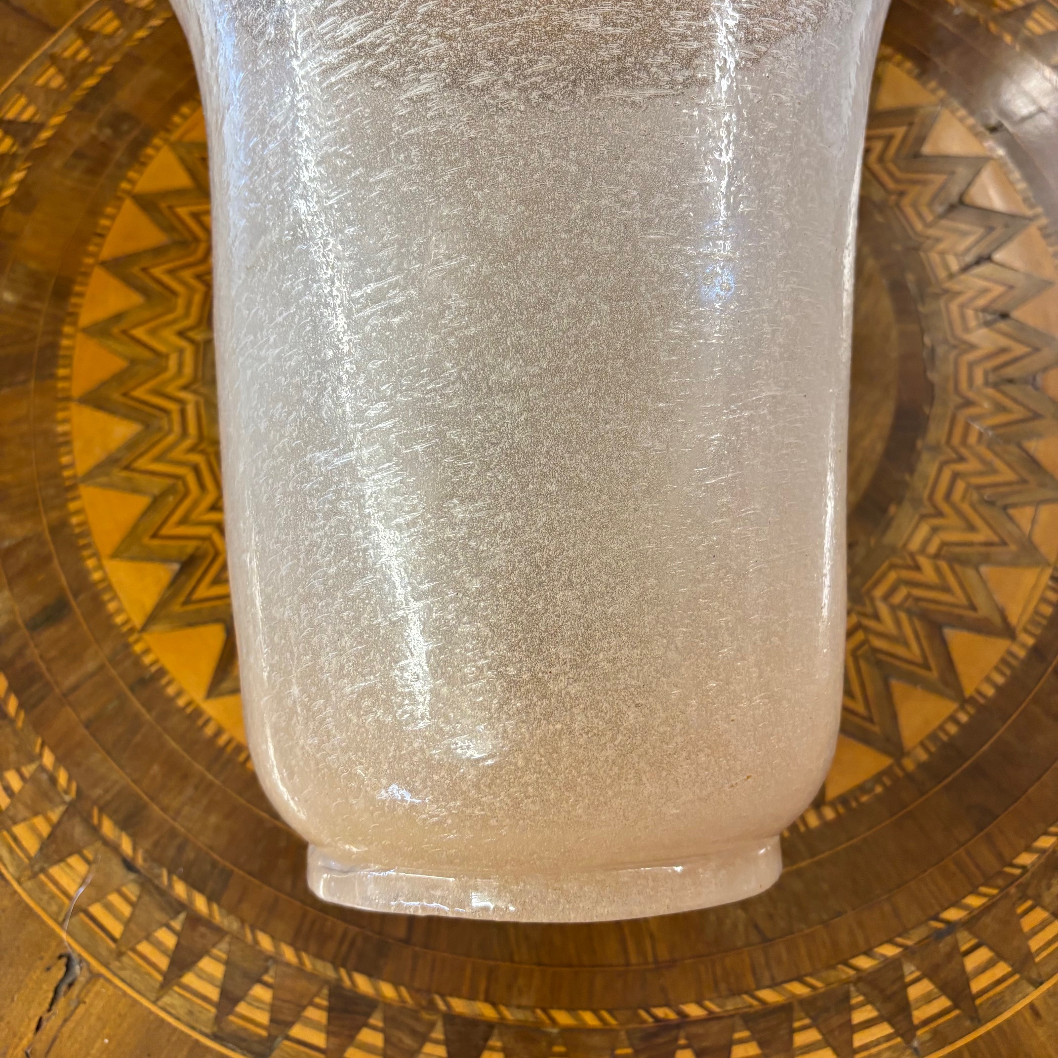 Antico grande vaso vetro Murano anni 30 art decò, rosa Pulegoso a bollicine . H cm 28 diametro cm 28 - immagine 10