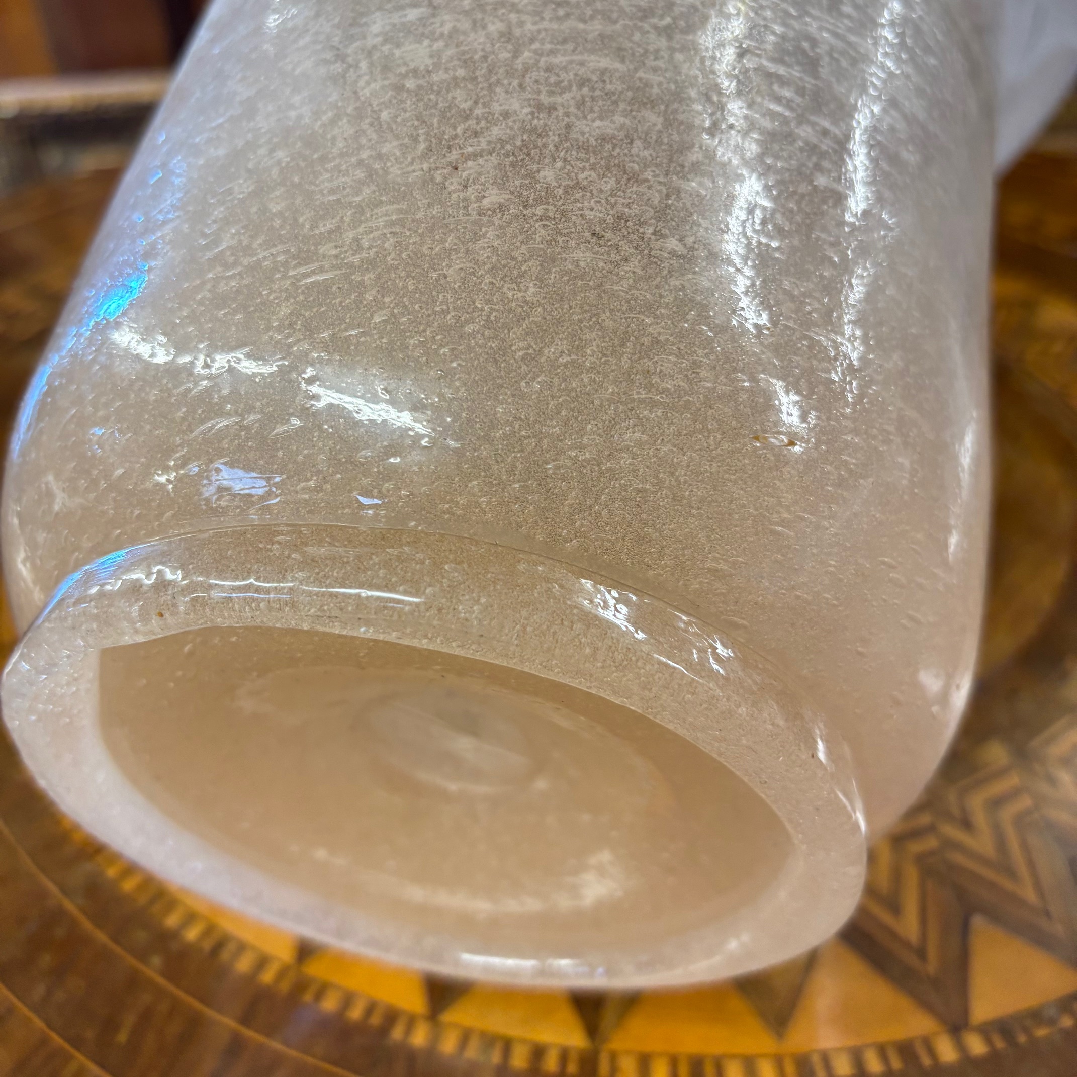 Antico grande vaso vetro Murano anni 30 art decò, rosa Pulegoso a bollicine . H cm 28 diametro cm 28 - immagine 12