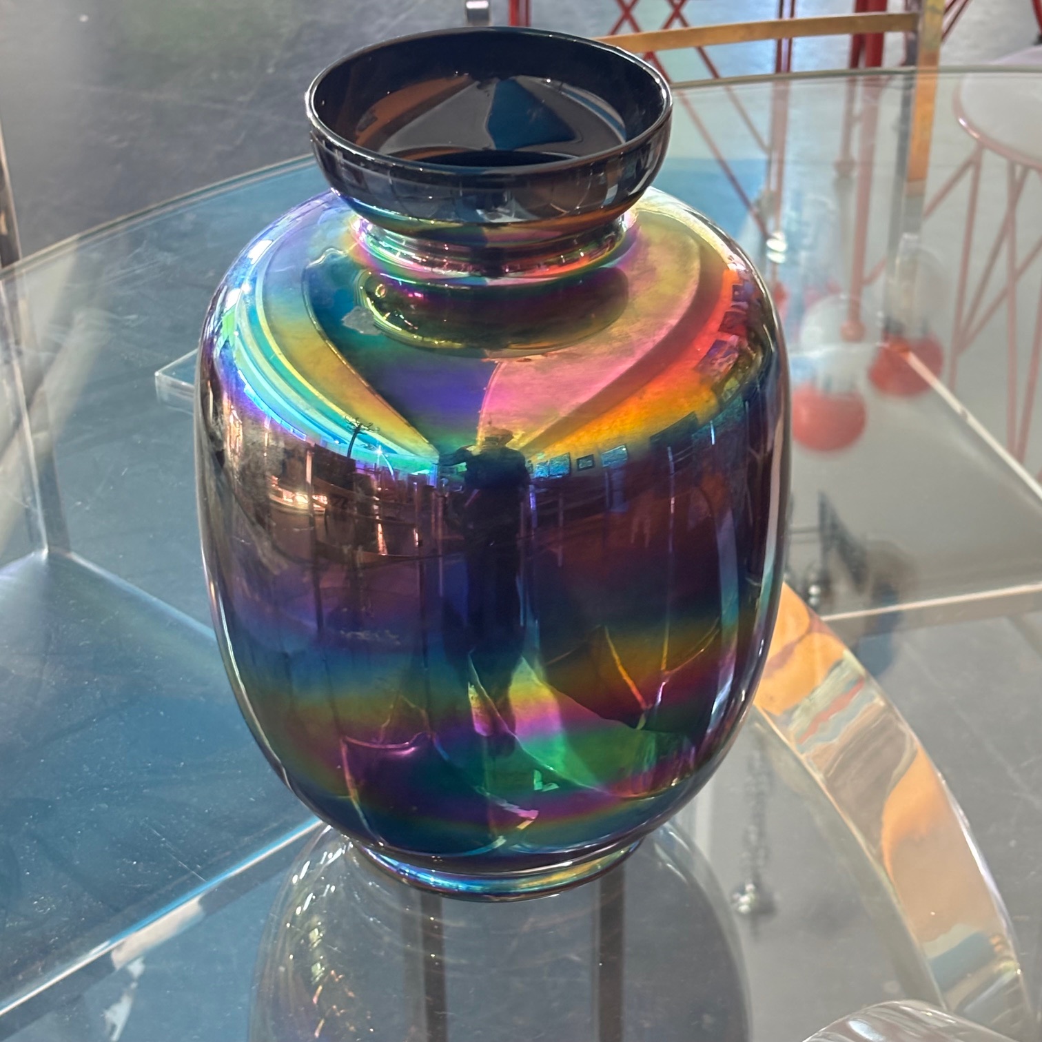Vaso iridescente in vetro di Murano di Sergio Asti per Venini anni 80 . H cm 32 - immagine 4
