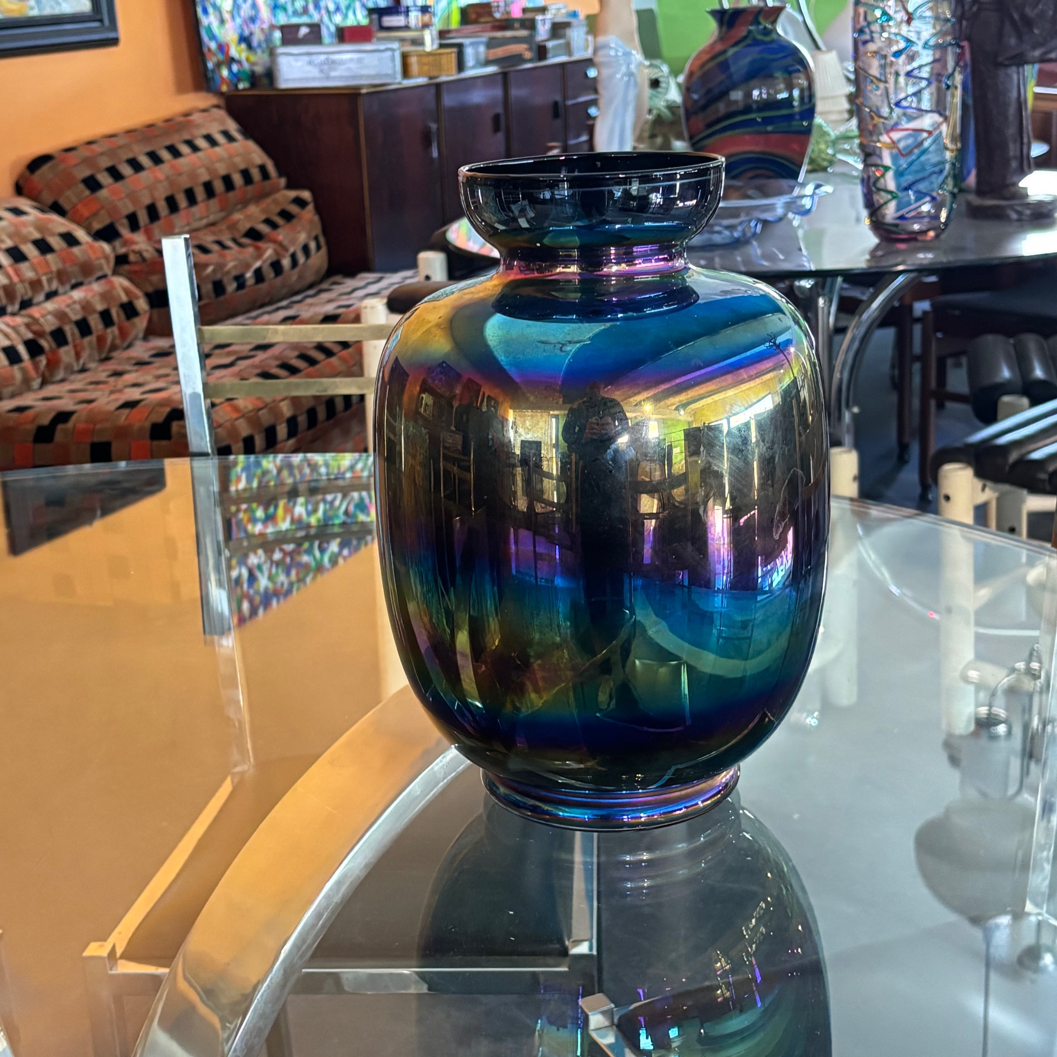 Vaso iridescente in vetro di Murano di Sergio Asti per Venini anni 80 . H cm 32 - immagine 8