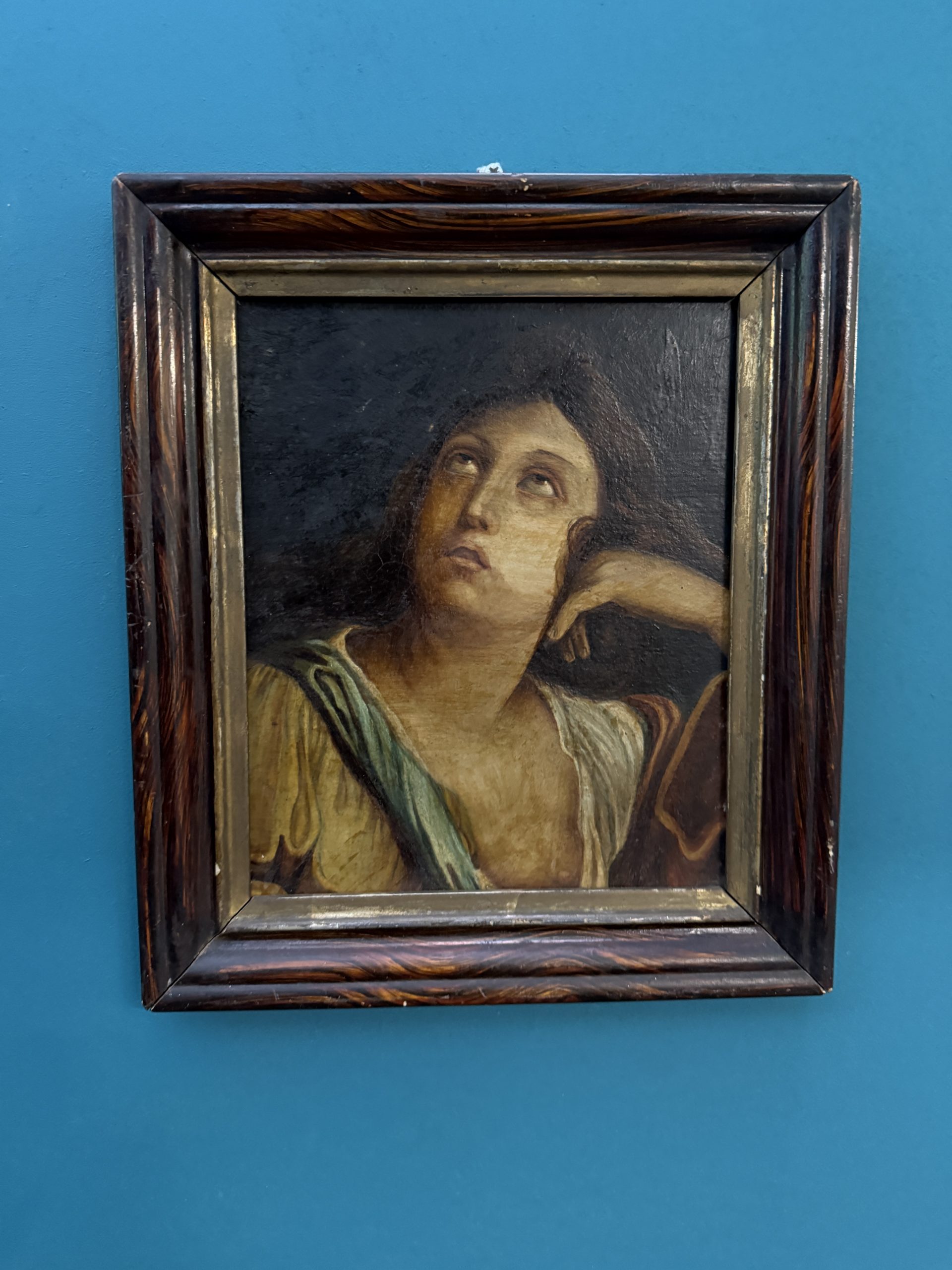 Antico dipinto Maria Maddalena, XIX sec, in cornice coeva, 35x30cm