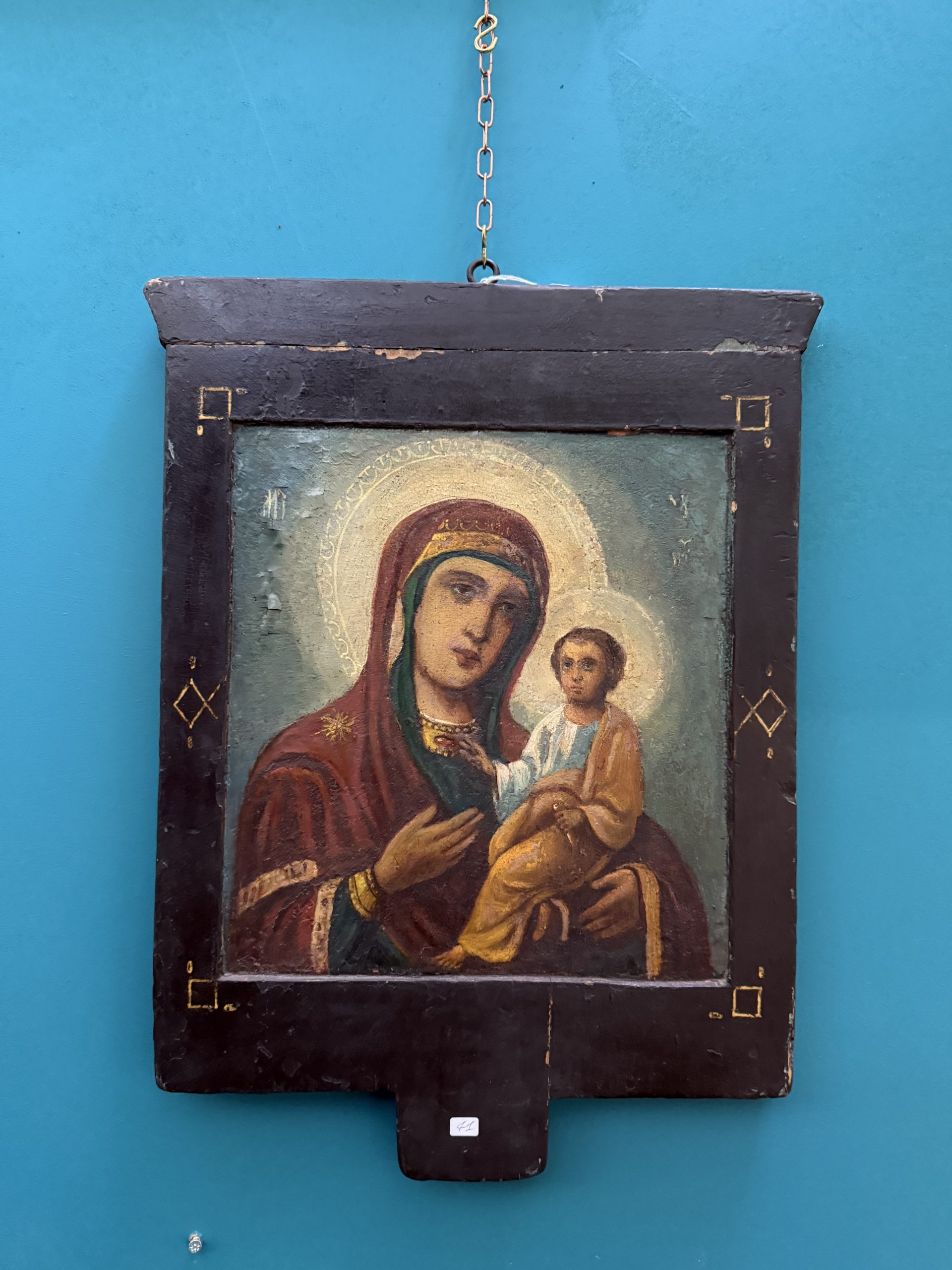 Antica rara icona bifacciale ortodossa, XVIII sec, 52x37cm