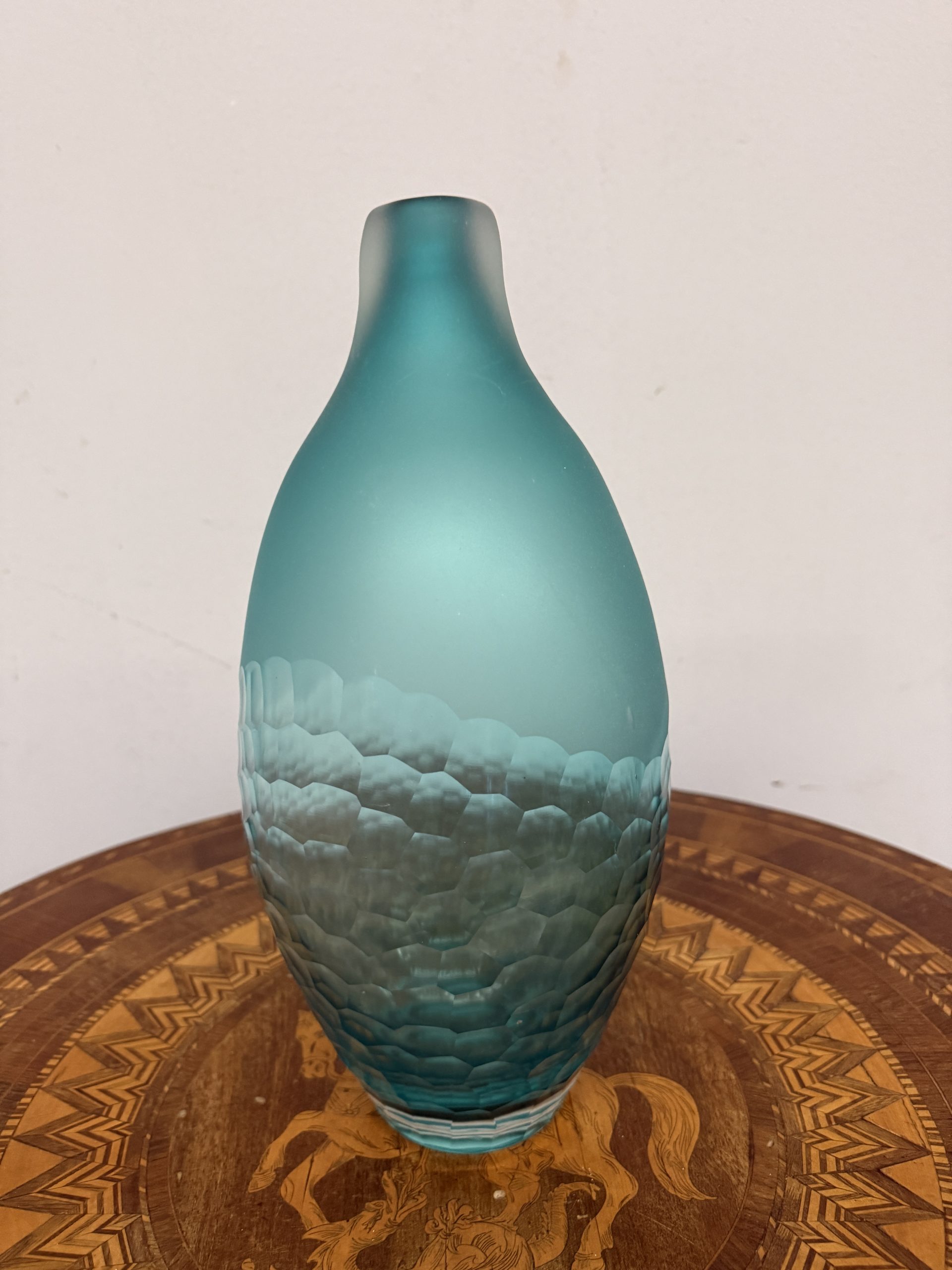 Vaso Rosenthal in vetro verde/azzurro sfaccettato, anni'70, 36x18cm