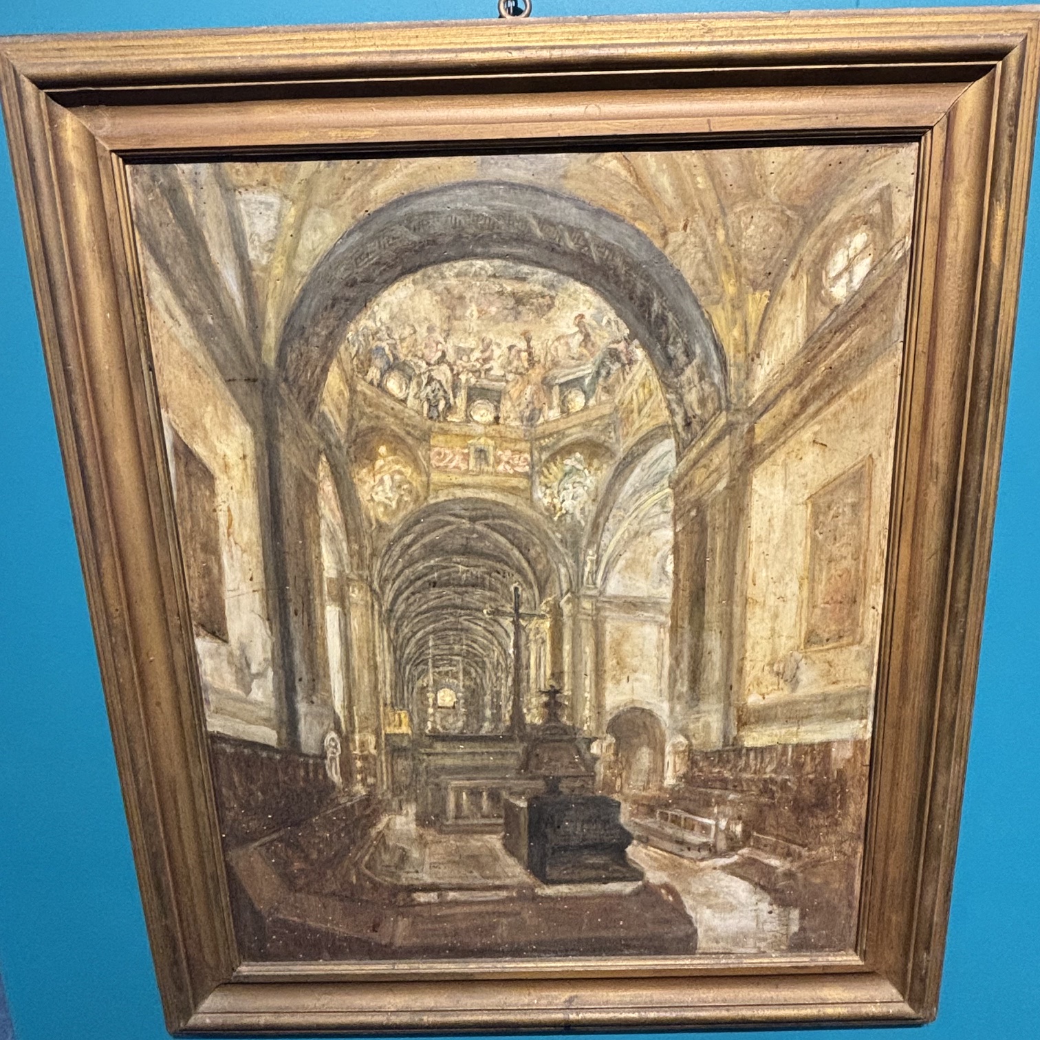 Antico dipinto olio su tavola XIX sec Coro della cattedrale di Parma 116 x 99