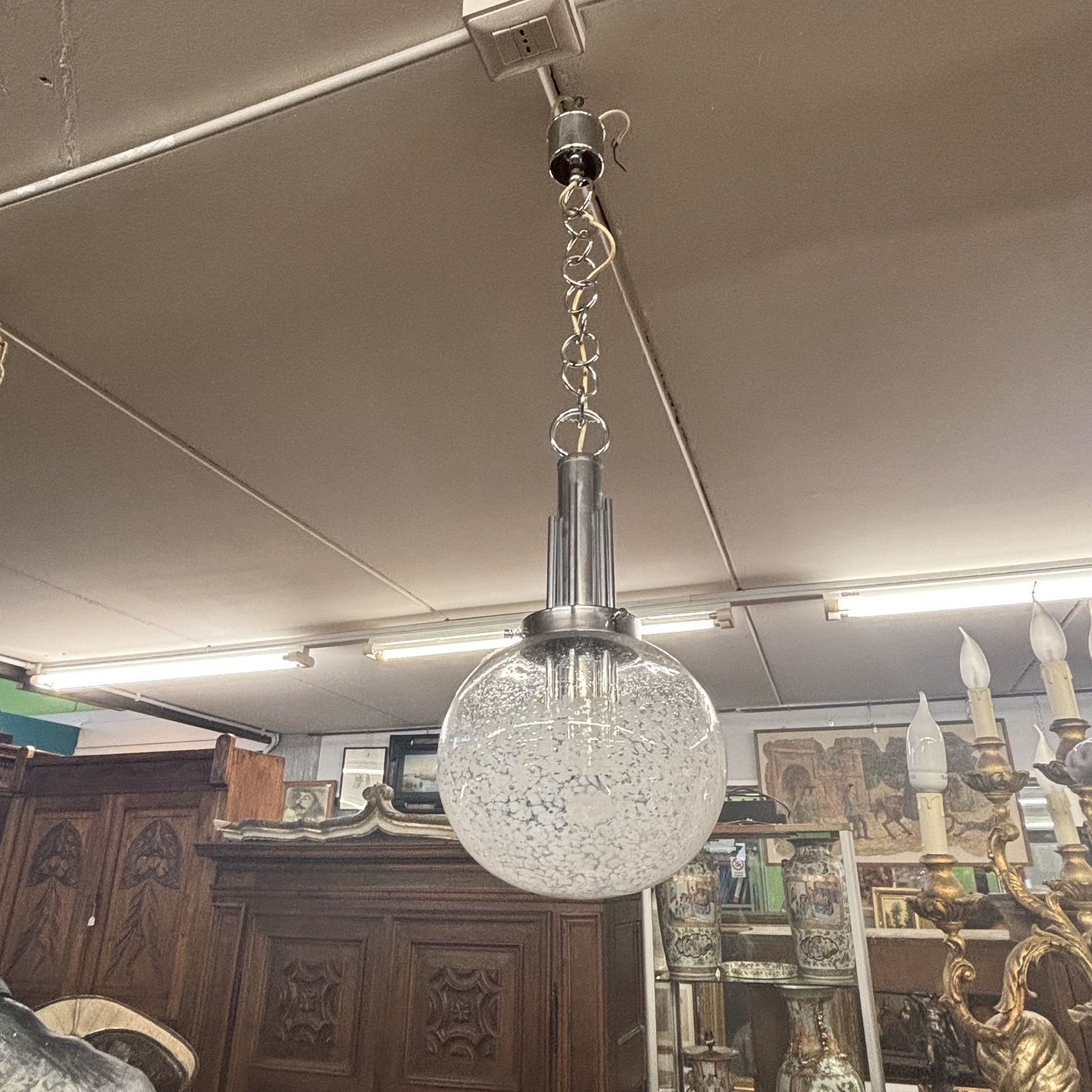 Lampadario chandelier Murano anni 70 Carlo Nason x Mazzega . h 95 diametro cm 27