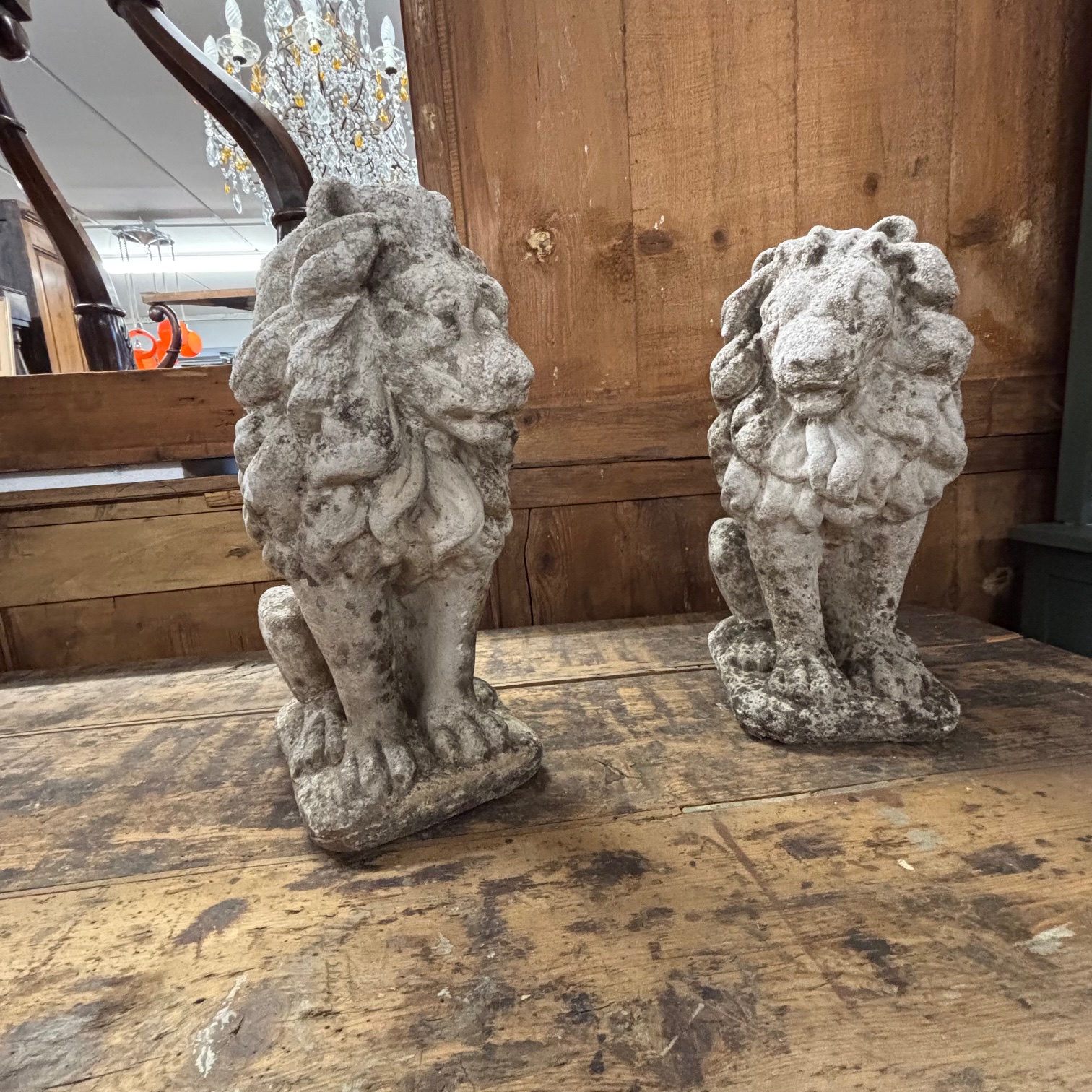 Antica coppia di Leoni sculture in cemento . anni 50 . Mis H cm 53 . - immagine 8