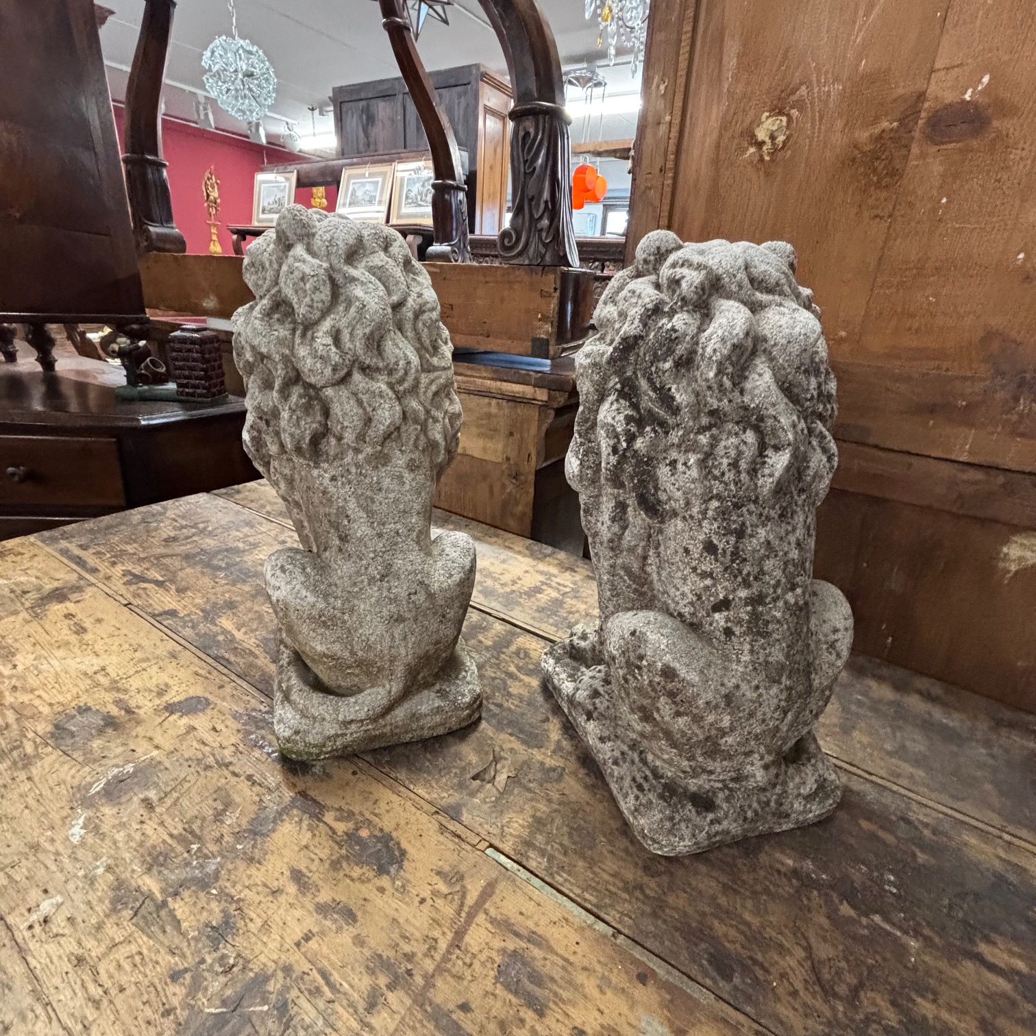 Antica coppia di Leoni sculture in cemento . anni 50 . Mis H cm 53 . - immagine 11
