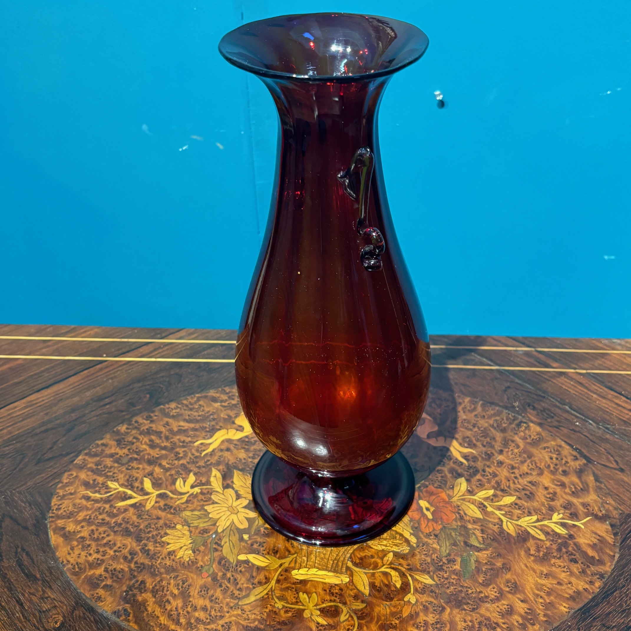 Antico vaso Murano anni 20 Rosso rubino, manifattura Vittorio Zecchin per Cappellin . H 32 - immagine 5