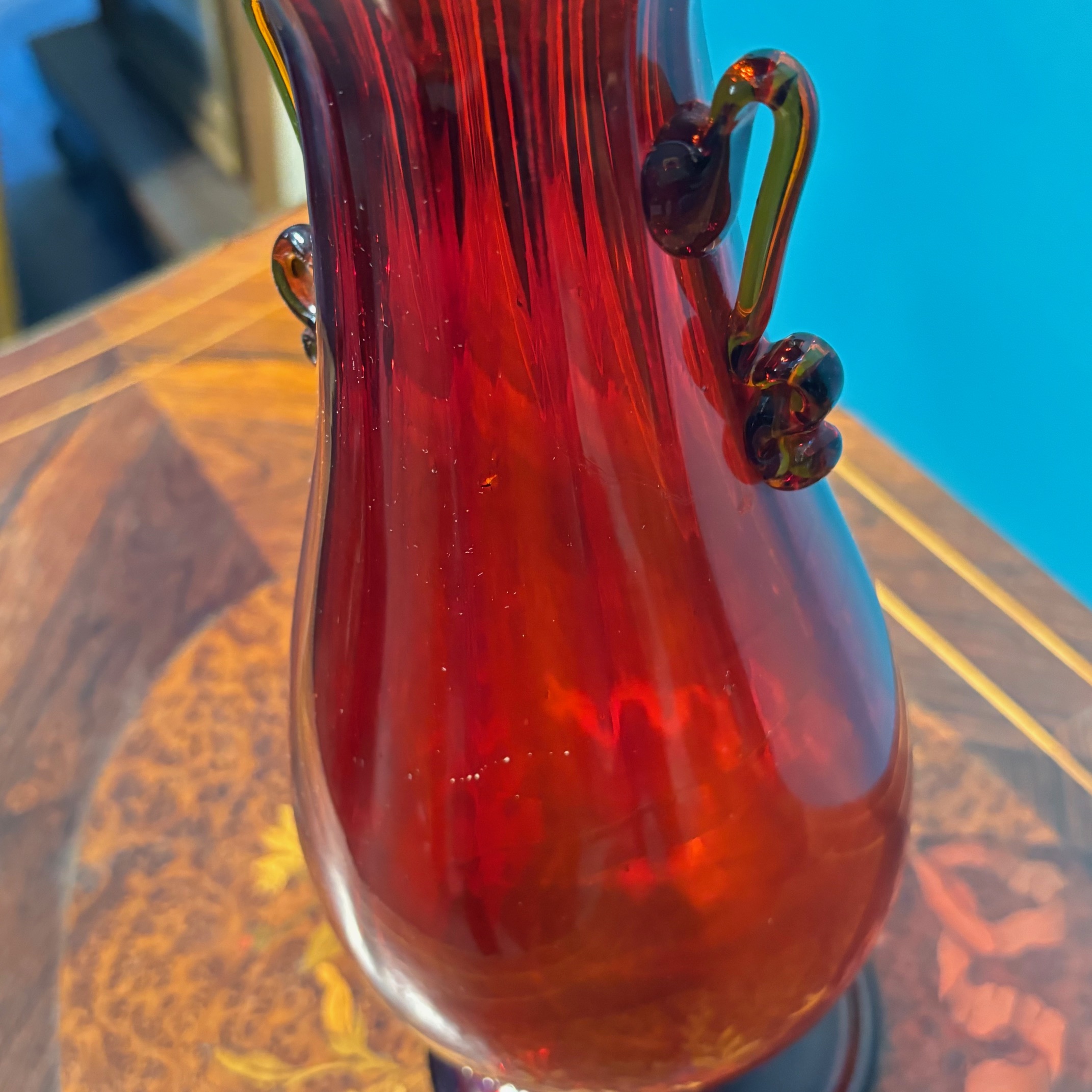 Antico vaso Murano anni 20 Rosso rubino, manifattura Vittorio Zecchin per Cappellin . H 32 - immagine 12