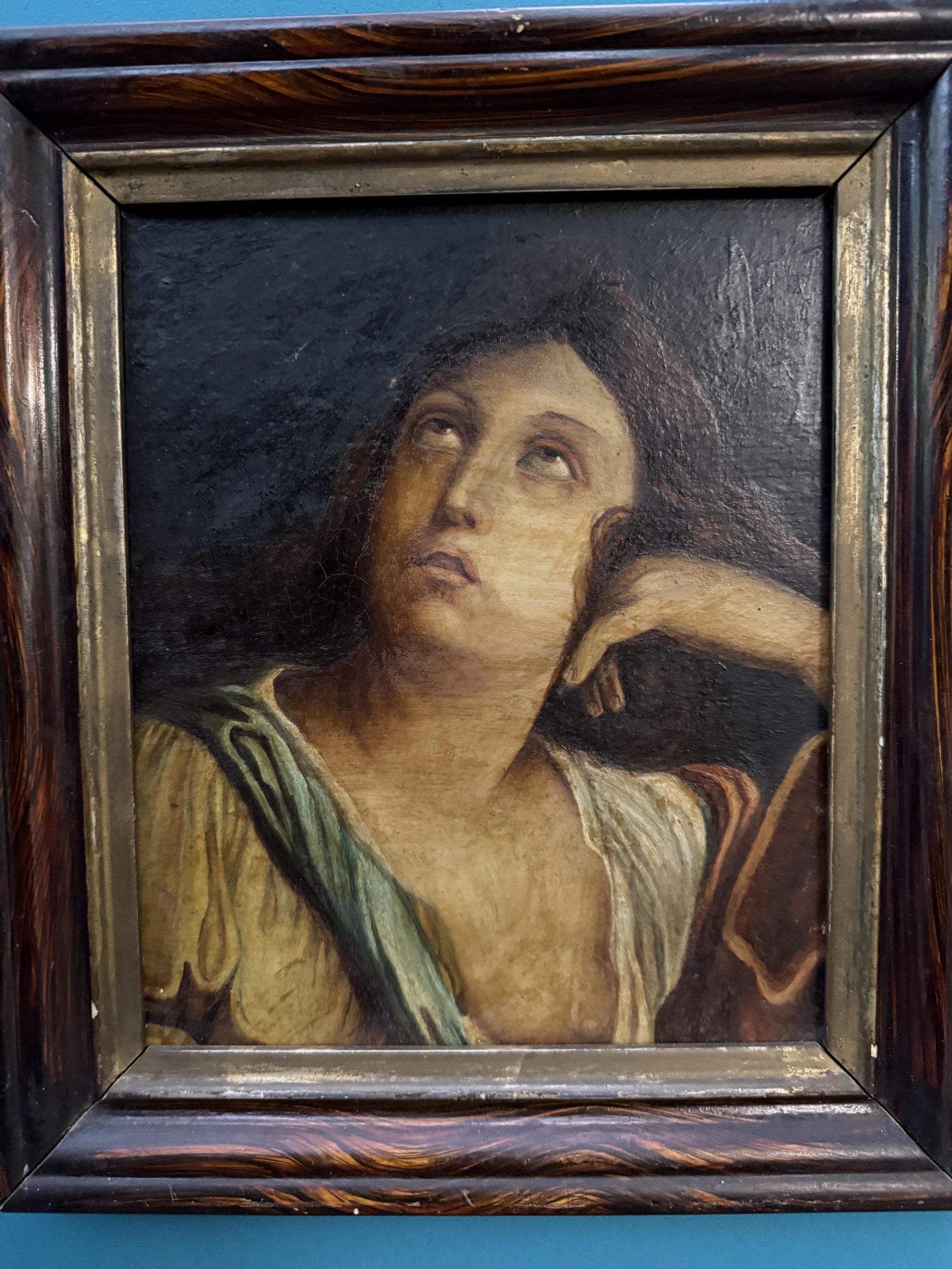 Antico dipinto Maria Maddalena, XIX sec, in cornice coeva, 35x30cm - immagine 2
