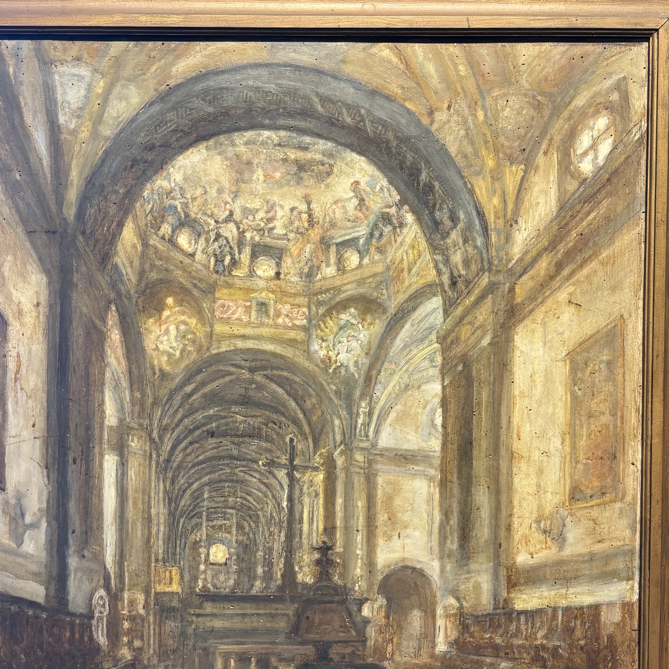 Antico dipinto olio su tavola XIX sec Coro della cattedrale di Parma 116 x 99 - immagine 2