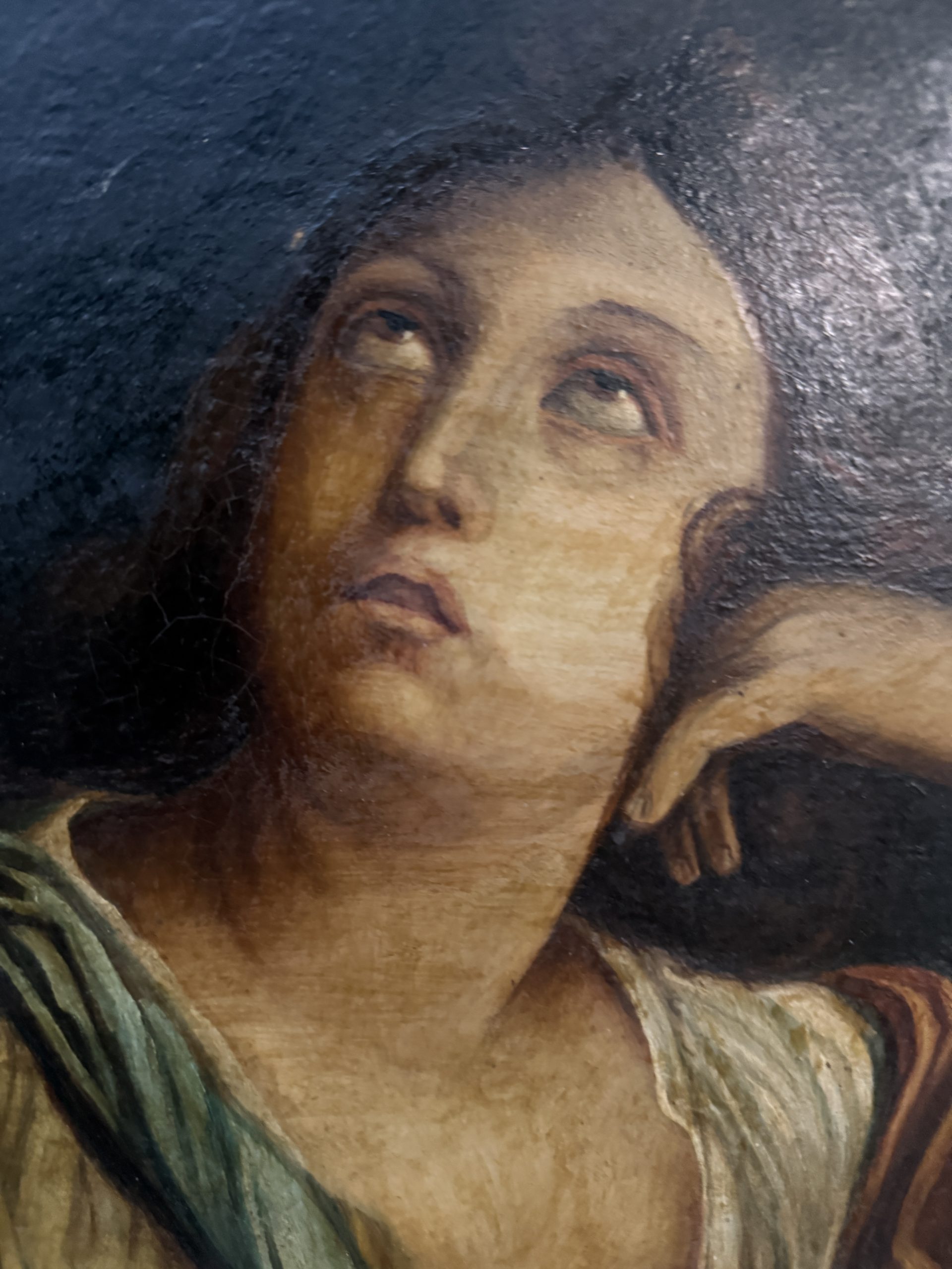 Antico dipinto Maria Maddalena, XIX sec, in cornice coeva, 35x30cm - immagine 3