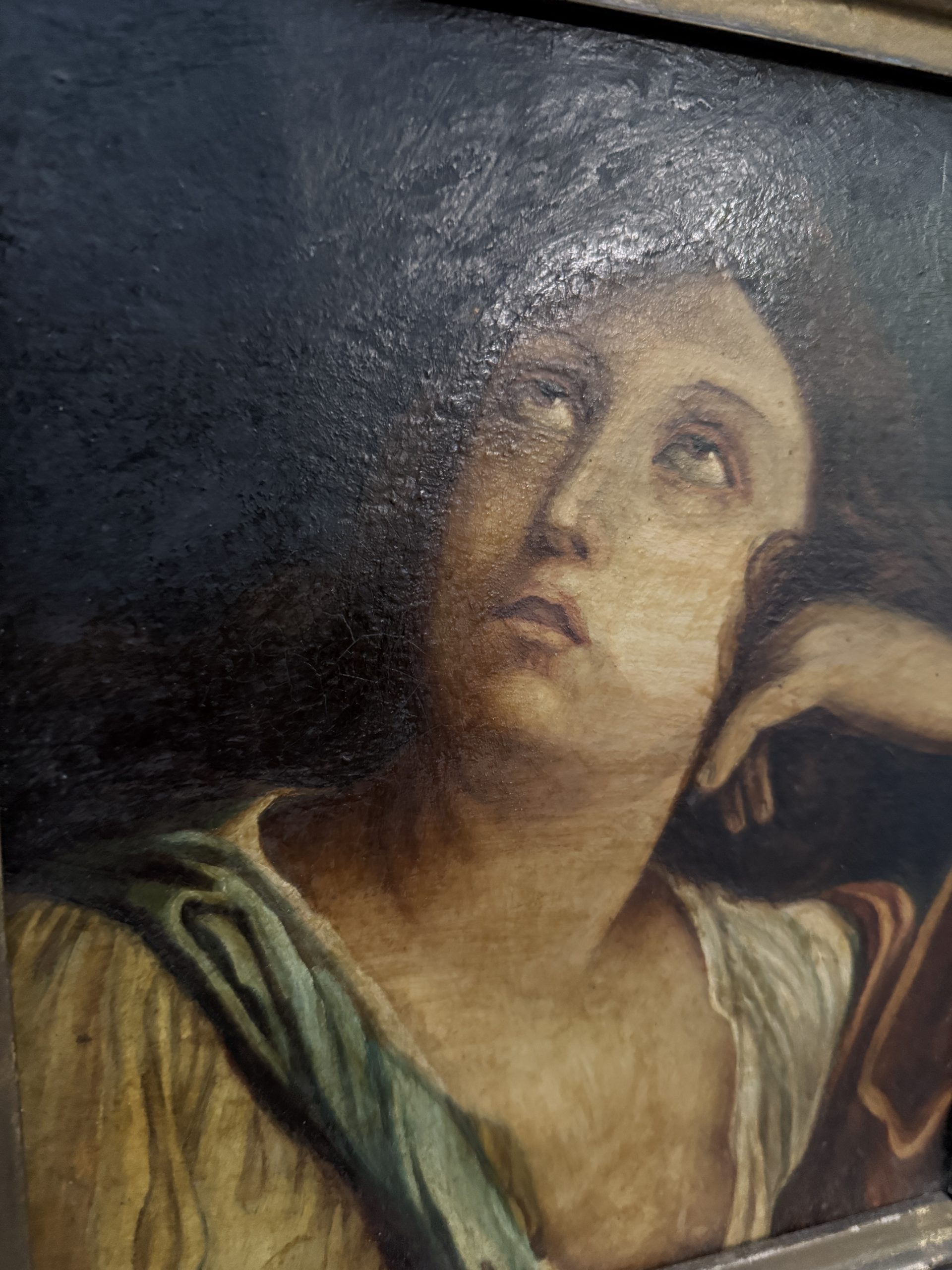 Antico dipinto Maria Maddalena, XIX sec, in cornice coeva, 35x30cm - immagine 4